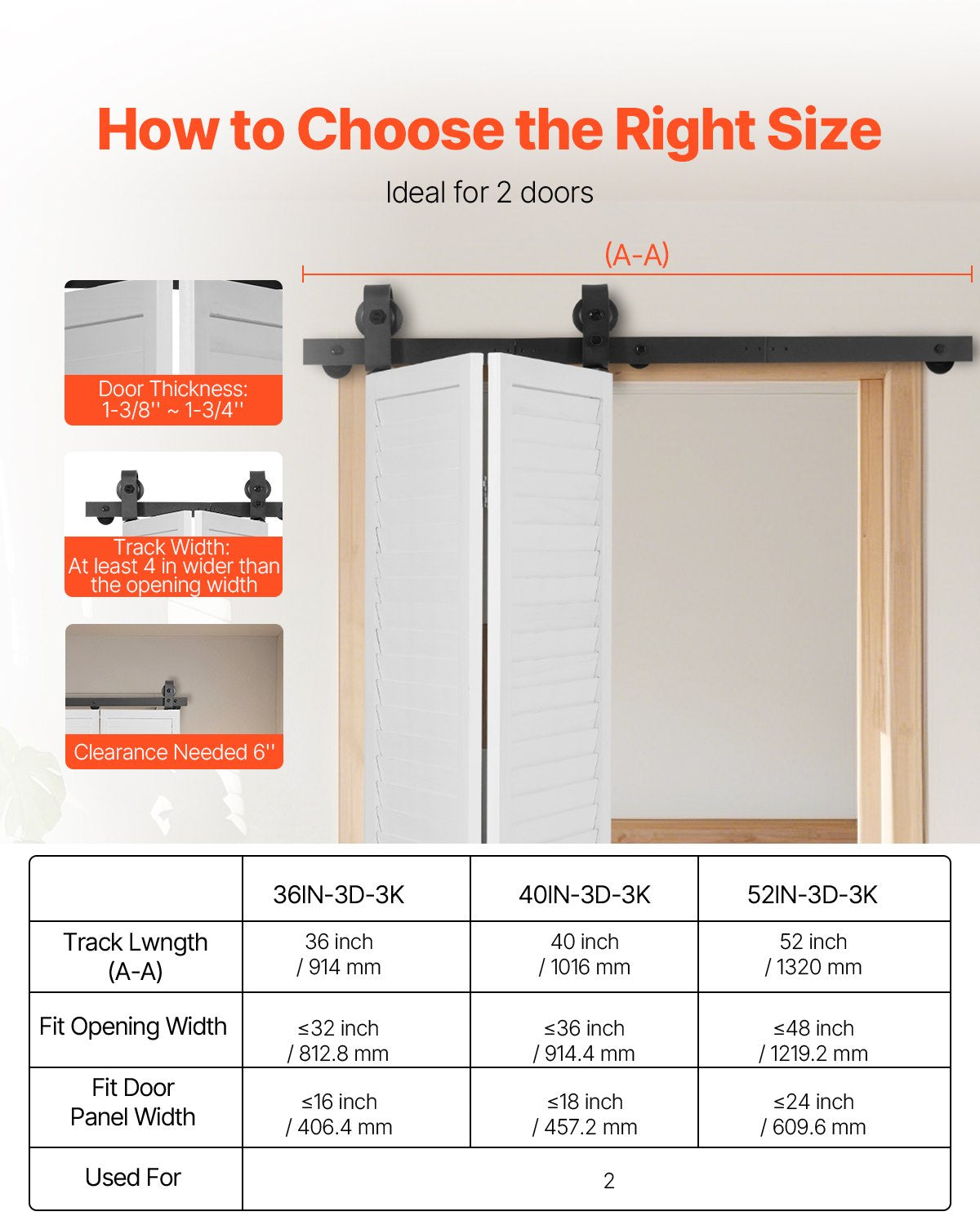 Door Hardware: VEVOR Bi-Folding Sliding Barn Door Hardware Track Kit 40" for Two 18" Doors