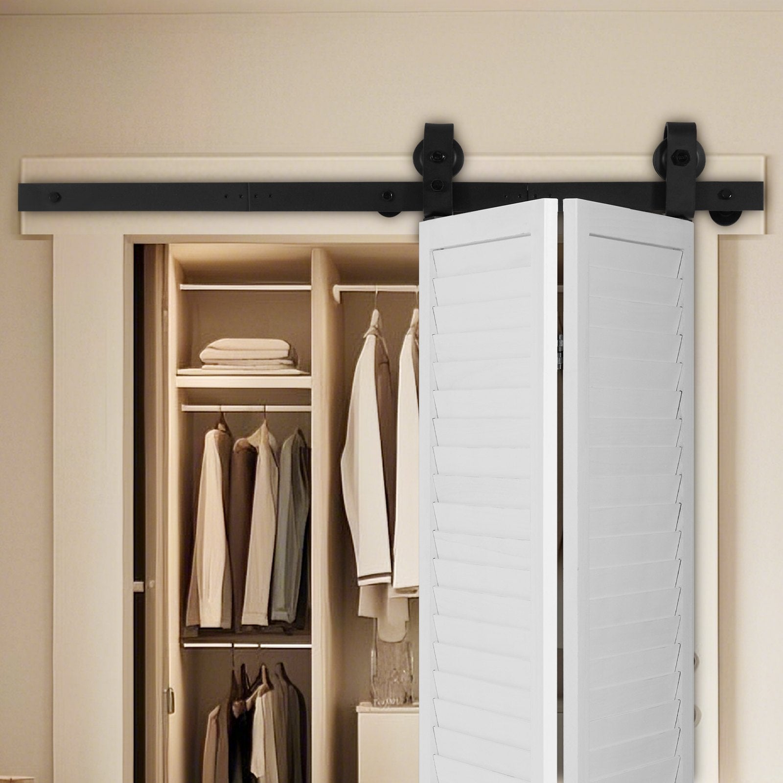 Door Hardware: VEVOR Bi-Folding Sliding Barn Door Hardware Track Kit 40" for Two 18" Doors