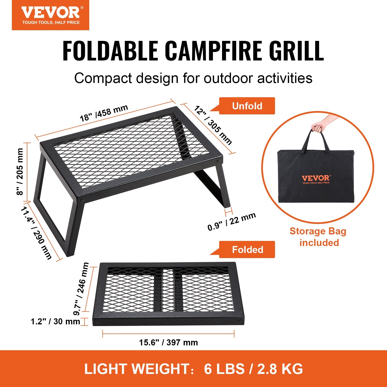 Folding Campfire Grill Portable Camping Fire Pit Steel Outdoor BBQ Picnic