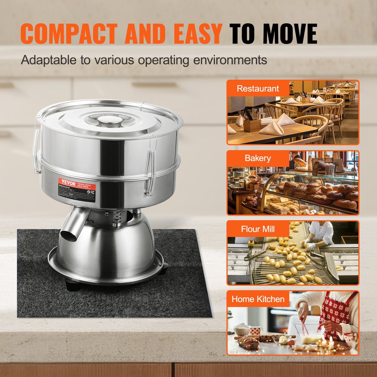 Automatic Electric Vibrating Sieve, Stainless Steel Sifter Shaker Machine with 10+60 Mesh, 45W Automatic Powder Sifter Machine Countertop, Electric Sieve Shaker for Flour Powers, Mungbean, Rice