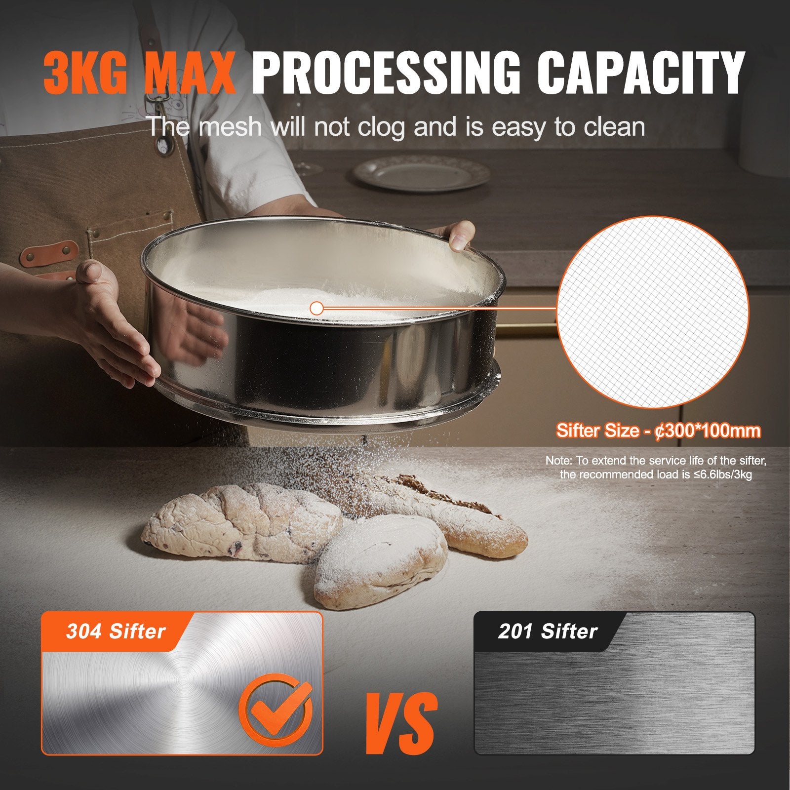 Automatic Electric Vibrating Sieve, Stainless Steel Sifter Shaker Machine with 10+60 Mesh, 45W Automatic Powder Sifter Machine Countertop, Electric Sieve Shaker for Flour Powers, Mungbean, Rice