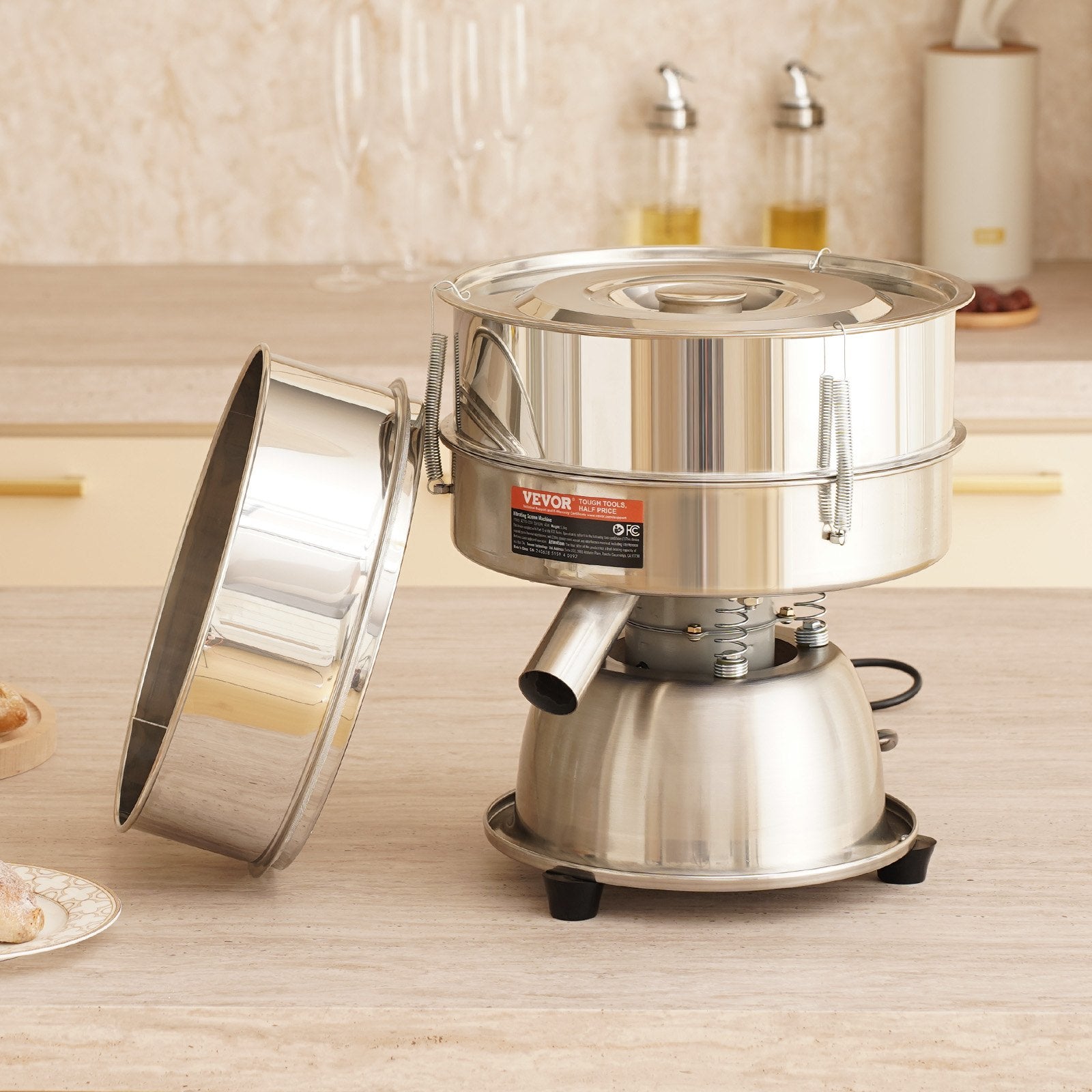 Food Storage: VEVOR Automatic Electric Vibrating Sieve, Stainless Steel Sifter Shaker Machine with 30+50 Mesh, 45W Automatic Powder Sifter Machine Countertop, Electric Sieve Shaker for Flour Powers, Mungbean, Rice