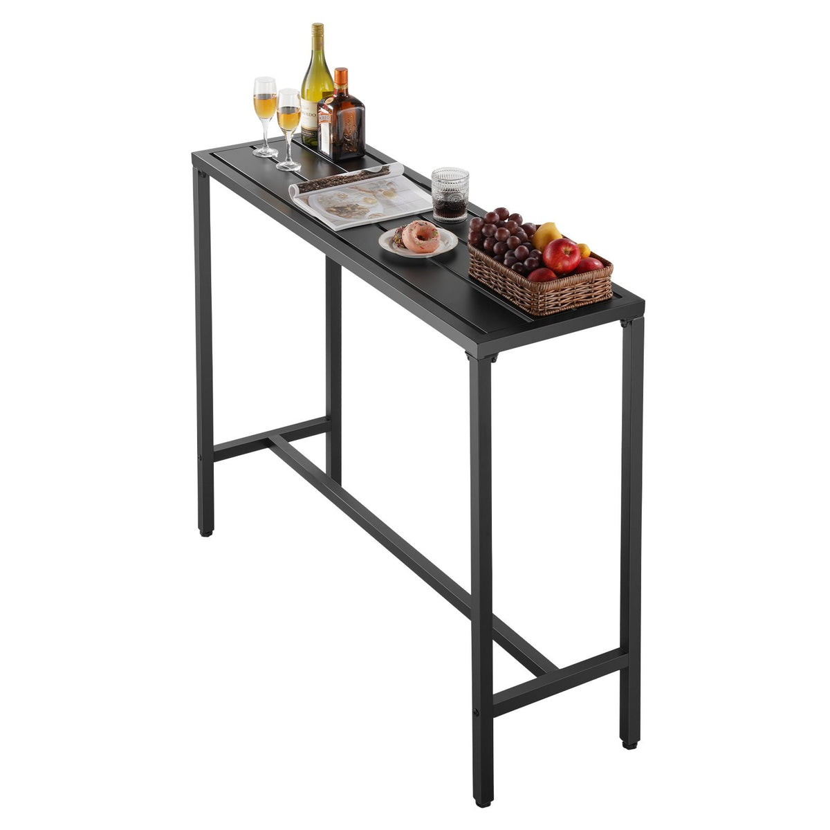Outdoor Bar Table, 120 x 37.5 cm Patio Bar Table, Waterproof Top & Sturdy Metal Frame, Rectangle Counter Height Dining Tables, Outdoor Furniture for Balcony, Yard, Hot Tub, Poolside, Indoor