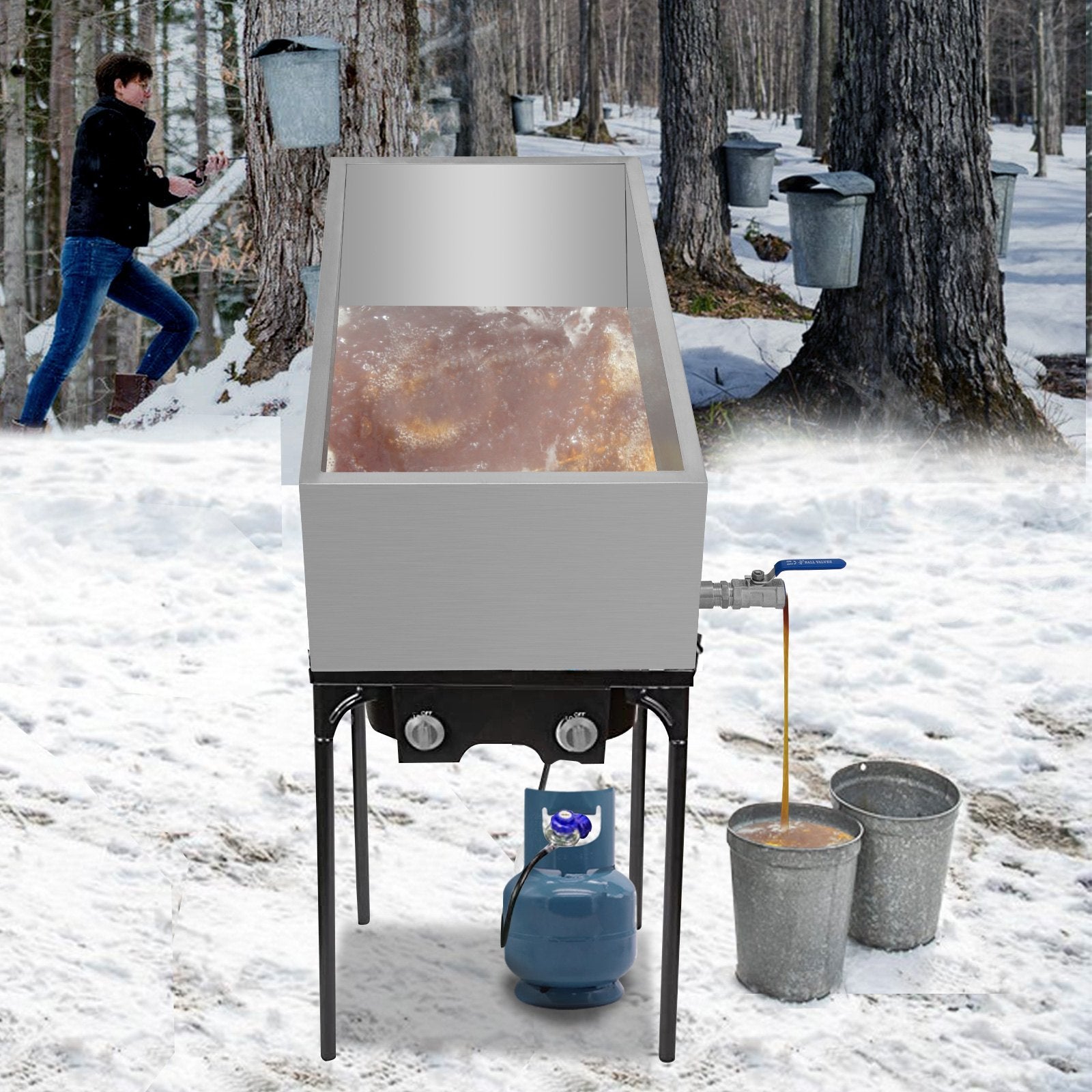 Gardening Tools: VEVOR Maple Syrup Evaporator Pan 76x41x24 cm Stainless Steel Maple Syrup Boiling Pan with Valve for Boiling Maple Syrup