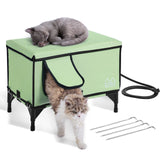 Cat Furniture: VEVOR Elevated Heated Cat House, Cuboid Kitty Shelter with Adjustable Temperature and Timer, 900D Oxford Cloth Foldable Cat Shelter with Heated Pad  for Winter to Stay Warm and Cozy, Green (Large)