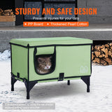 Cat Furniture: VEVOR Elevated Heated Cat House, Cuboid Kitty Shelter with Adjustable Temperature and Timer, 900D Oxford Cloth Foldable Cat Shelter with Heated Pad  for Winter to Stay Warm and Cozy, Green (Large)