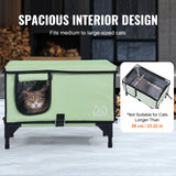 Cat Furniture: VEVOR Elevated Heated Cat House, Cuboid Kitty Shelter with Adjustable Temperature and Timer, 900D Oxford Cloth Foldable Cat Shelter with Heated Pad  for Winter to Stay Warm and Cozy, Green (Large)