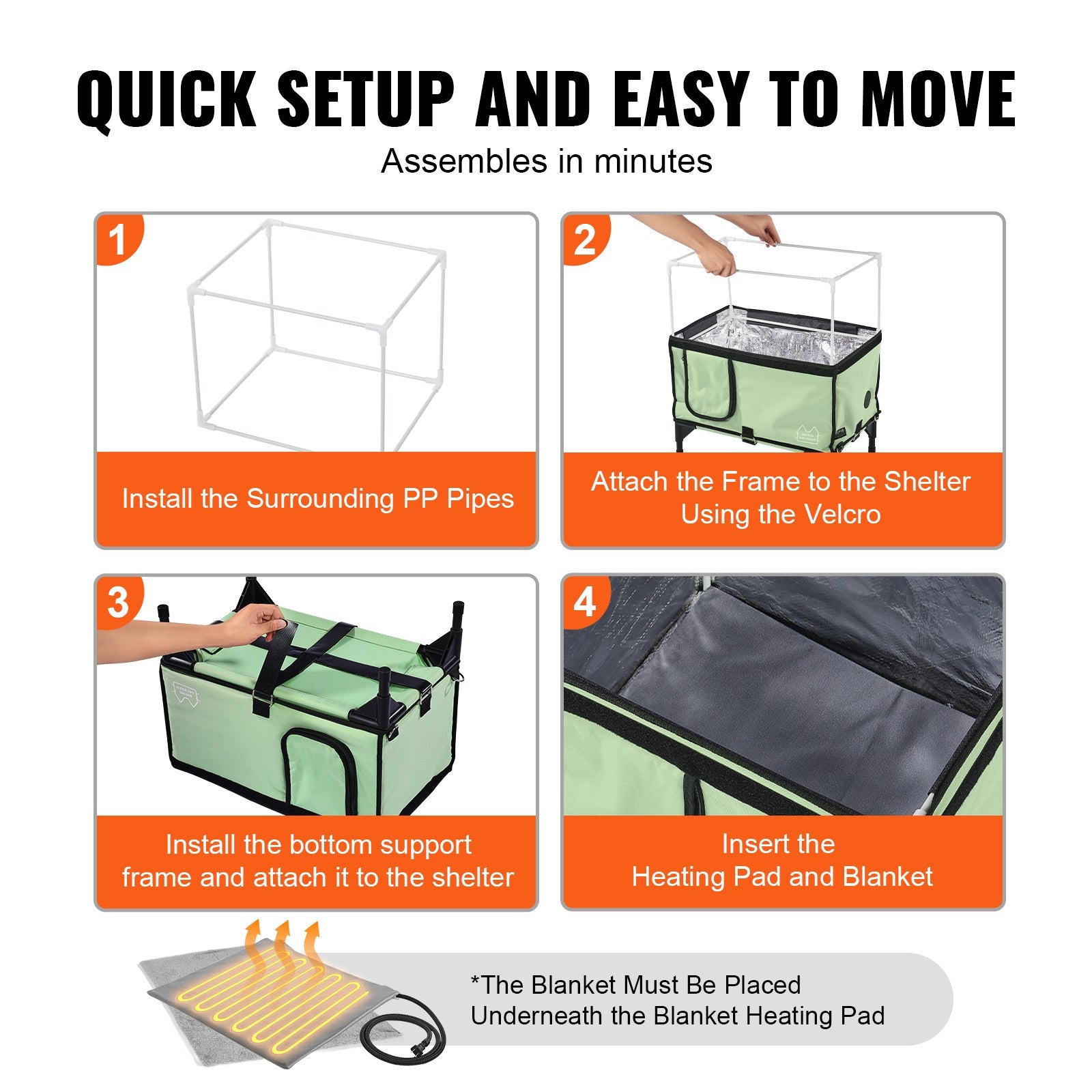 Elevated Heated Cat House, Cuboid Kitty Shelter with Adjustable Temperature and Timer, 900D Oxford Cloth Foldable Cat Shelter with Heated Pad for Winter to Stay Warm and Cozy, Green (Large)