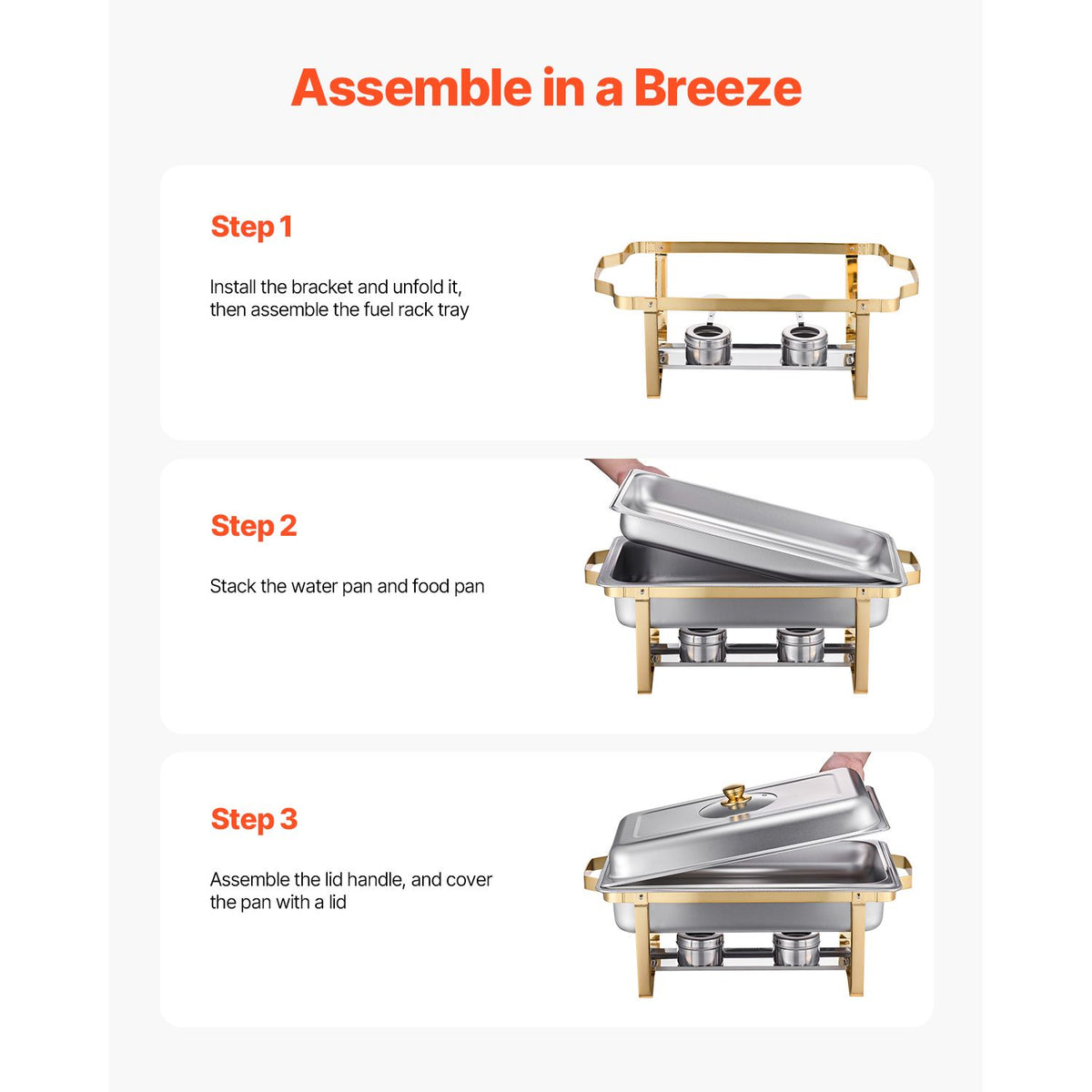 Chafing Dish Buffet Set, 8 Qt 4 Pack, Stainless Steel Chafer with 4 Full Size Pans, Rectangle Catering Warmer Server with Glass Lid Water Pan Folding Stand Fuel Holder, for Wedding Party Banquet