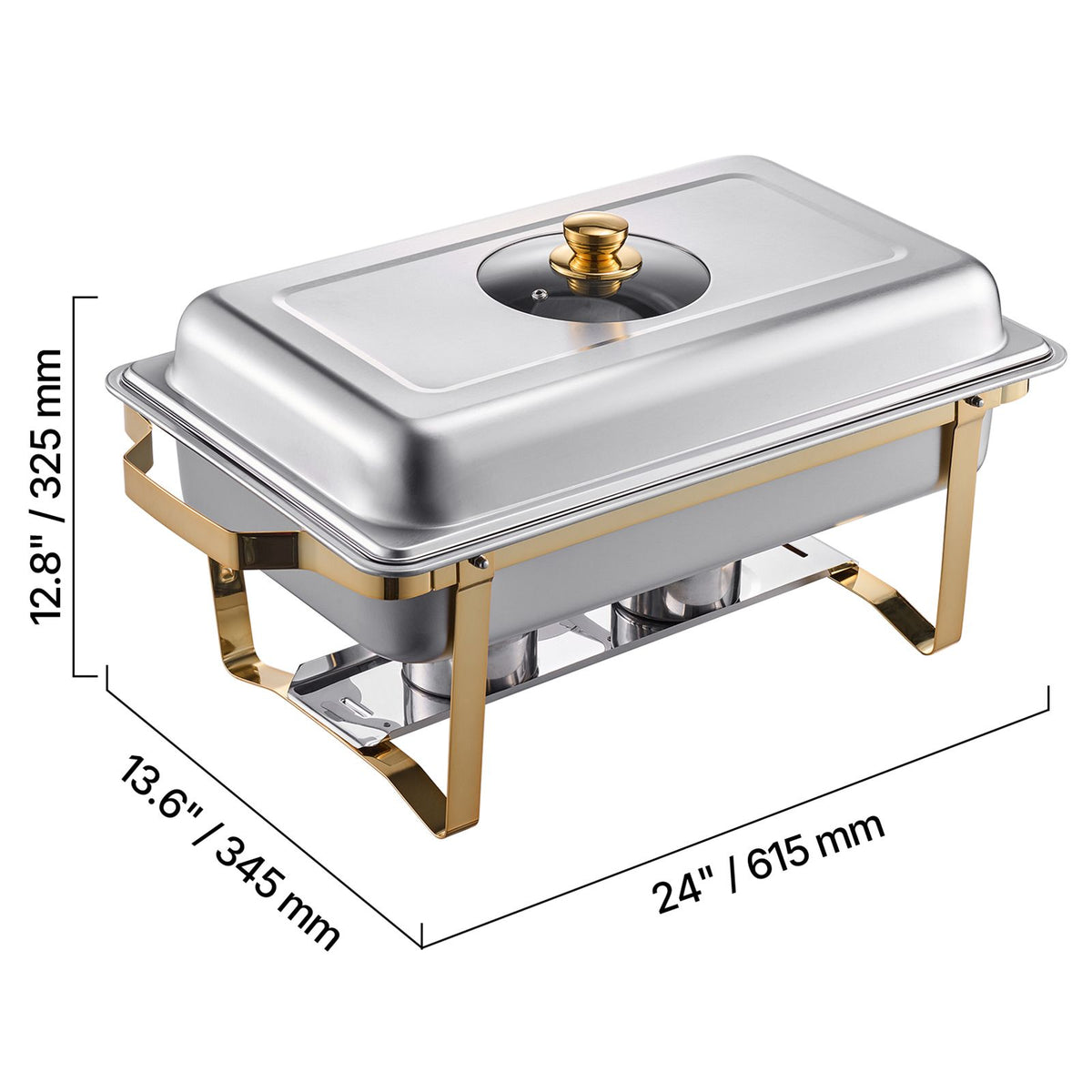 Chafing Dish Buffet Set, 8 Qt 4 Pack, Stainless Steel Chafer with 4 Full Size Pans, Rectangle Catering Warmer Server with Glass Lid Water Pan Folding Stand Fuel Holder, for Wedding Party Banquet