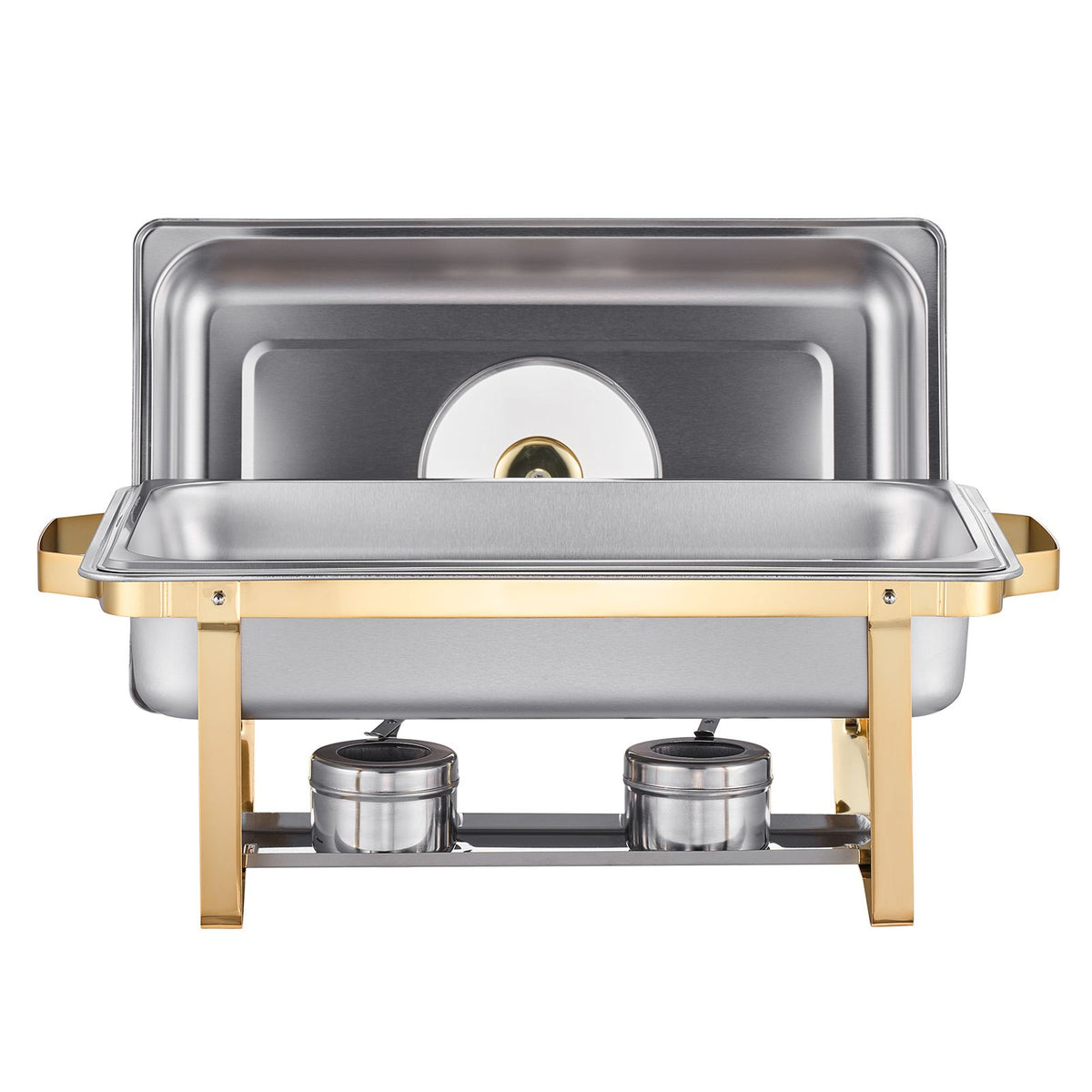 Chafing Dish Buffet Set, 8 Qt 4 Pack, Stainless Steel Chafer with 4 Full Size Pans, Rectangle Catering Warmer Server with Glass Lid Water Pan Folding Stand Fuel Holder, for Wedding Party Banquet