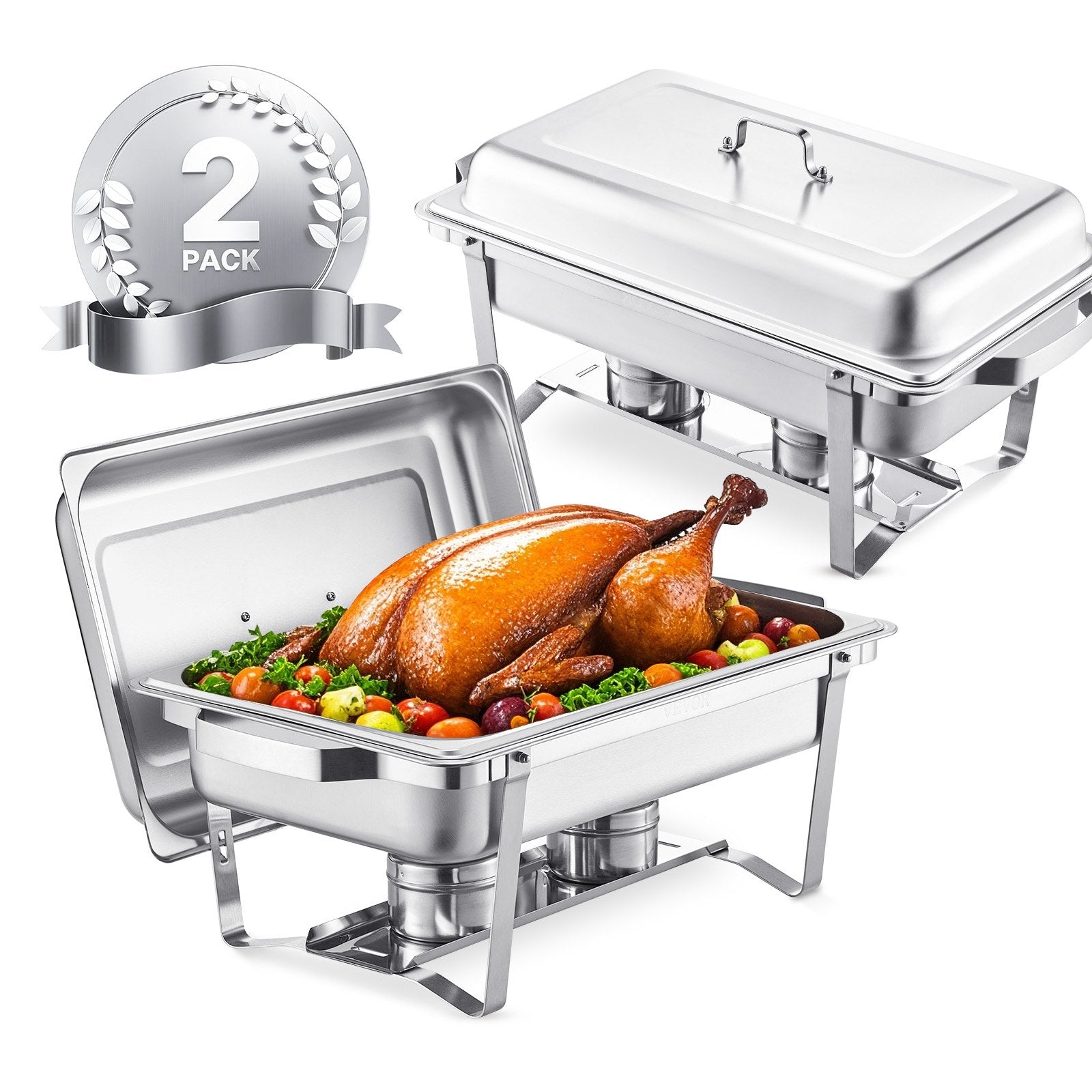 Buffets & Sideboards: VEVOR 8 Qt 2 Pack Rectangle Chafing Dish Buffet Set Fullsize Pan Stainless Steel