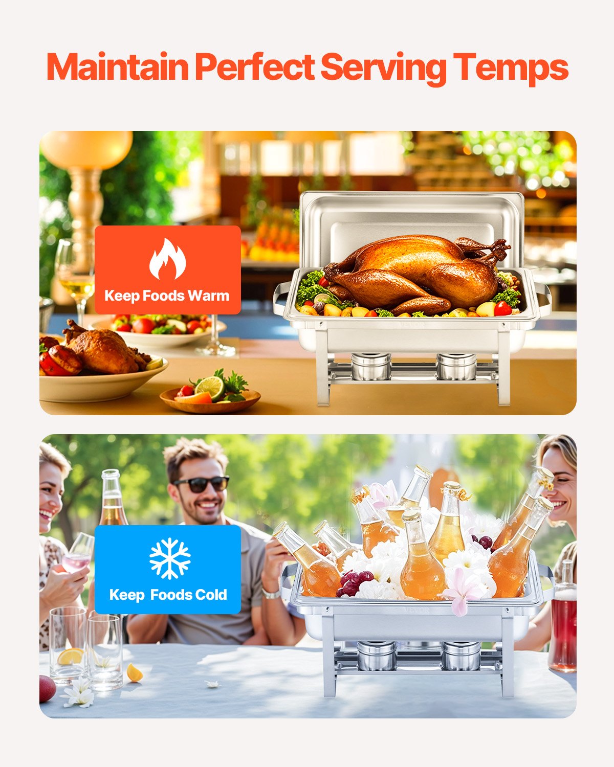 Buffets & Sideboards: VEVOR 8 Qt 2 Pack Rectangle Chafing Dish Buffet Set Fullsize Pan Stainless Steel