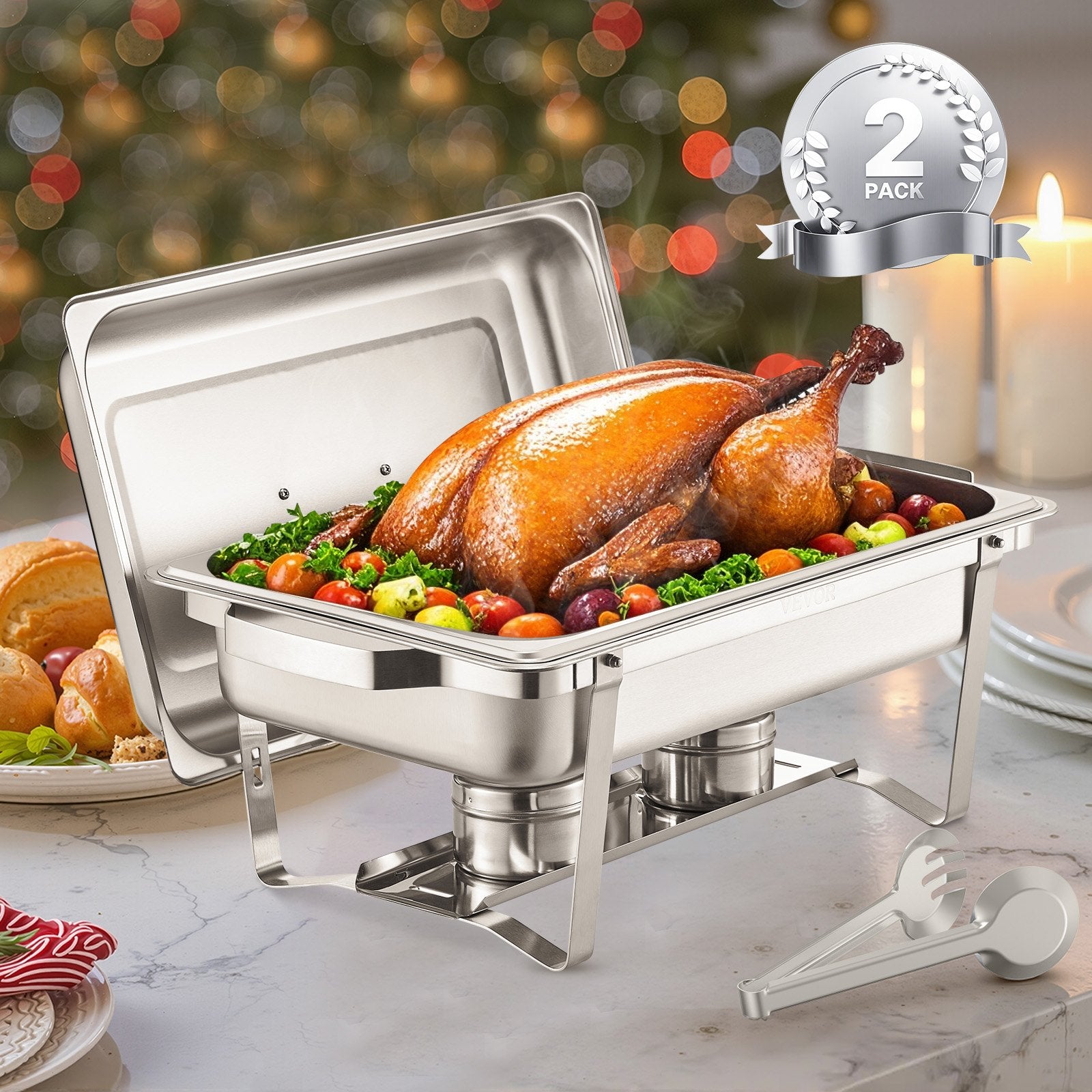 Buffets & Sideboards: VEVOR 8 Qt 2 Pack Rectangle Chafing Dish Buffet Set Fullsize Pan Stainless Steel