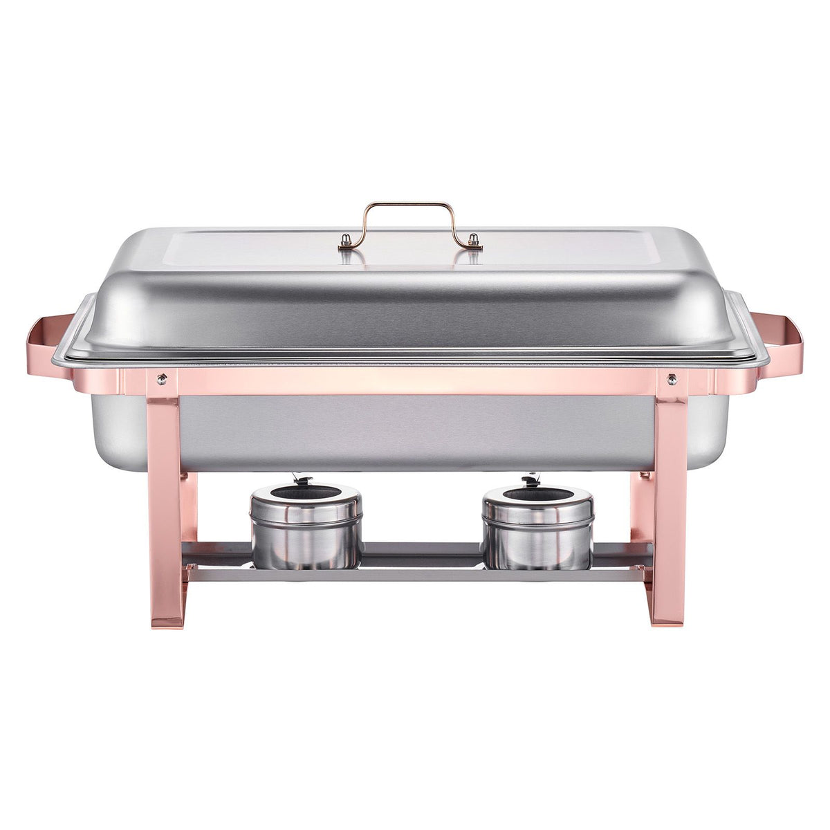 Chafing Dish Buffet Set, 8 Qt 2 Pack, Stainless Steel Chafer with 2 Full Size Pans, Rectangle Catering Warmer Server with Lid Water Pan Stand Fuel Holder, for Wedding Party Banquet, Rose Gold