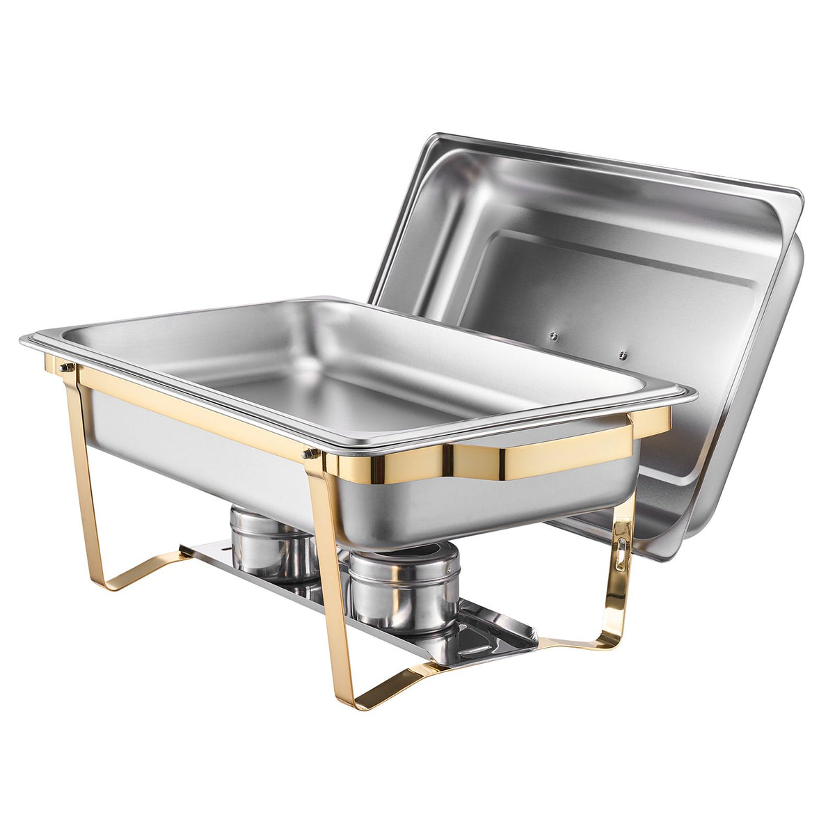 Chafing Dish Buffet Set, 8 Qt 4 Pack, Stainless Steel Chafer with 2 Full Size and 4 Half Size Pans, Rectangle Catering Warmer Server with Lid Water Pan Stand, for Weddings Parties Banquets, Gold
