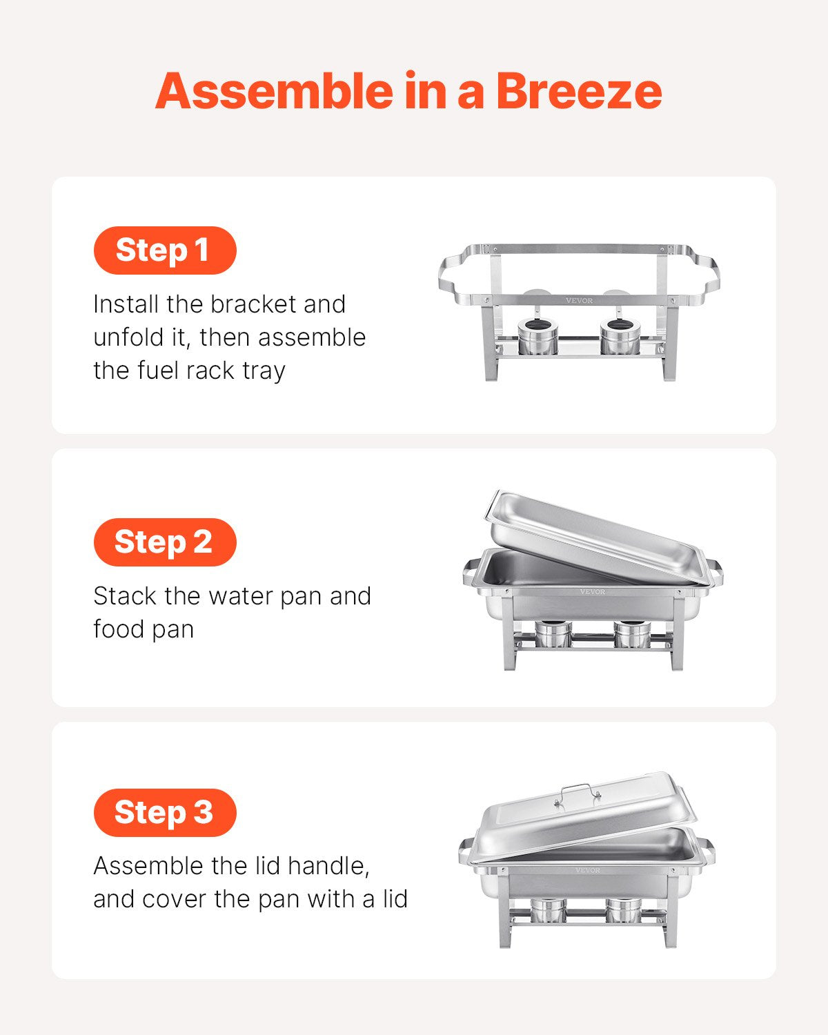 Food Warmers & Chafing Dishes: VEVOR 8 Qt 4 Pack Rectangle Chafing Dish Buffet Set Fullsize Pan Stainless Steel