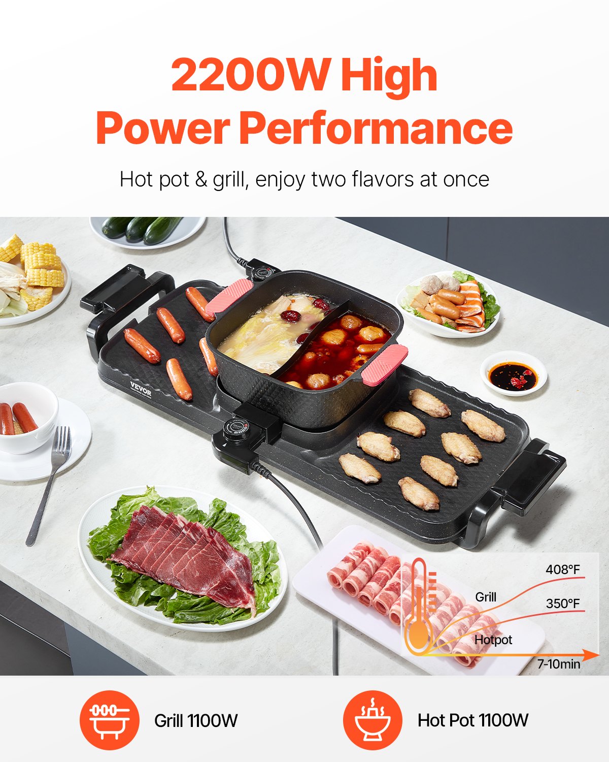 BBQ Tools: VEVOR Hot Pot with Grill 2300W 2-in-1 Electric Smokeless BBQ with Removable Pot