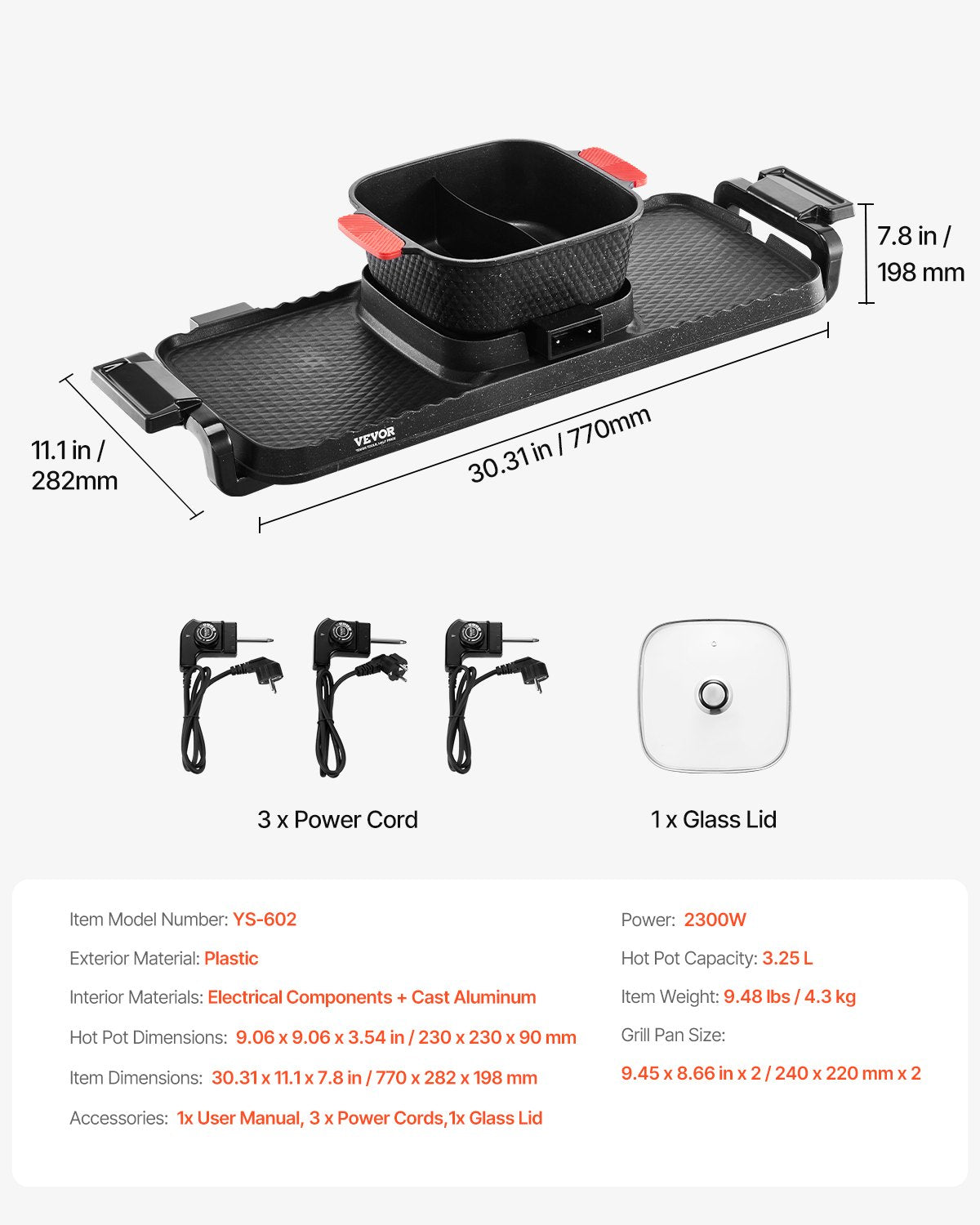 BBQ Tools: VEVOR Hot Pot with Grill 2300W 2-in-1 Electric Smokeless BBQ with Removable Pot