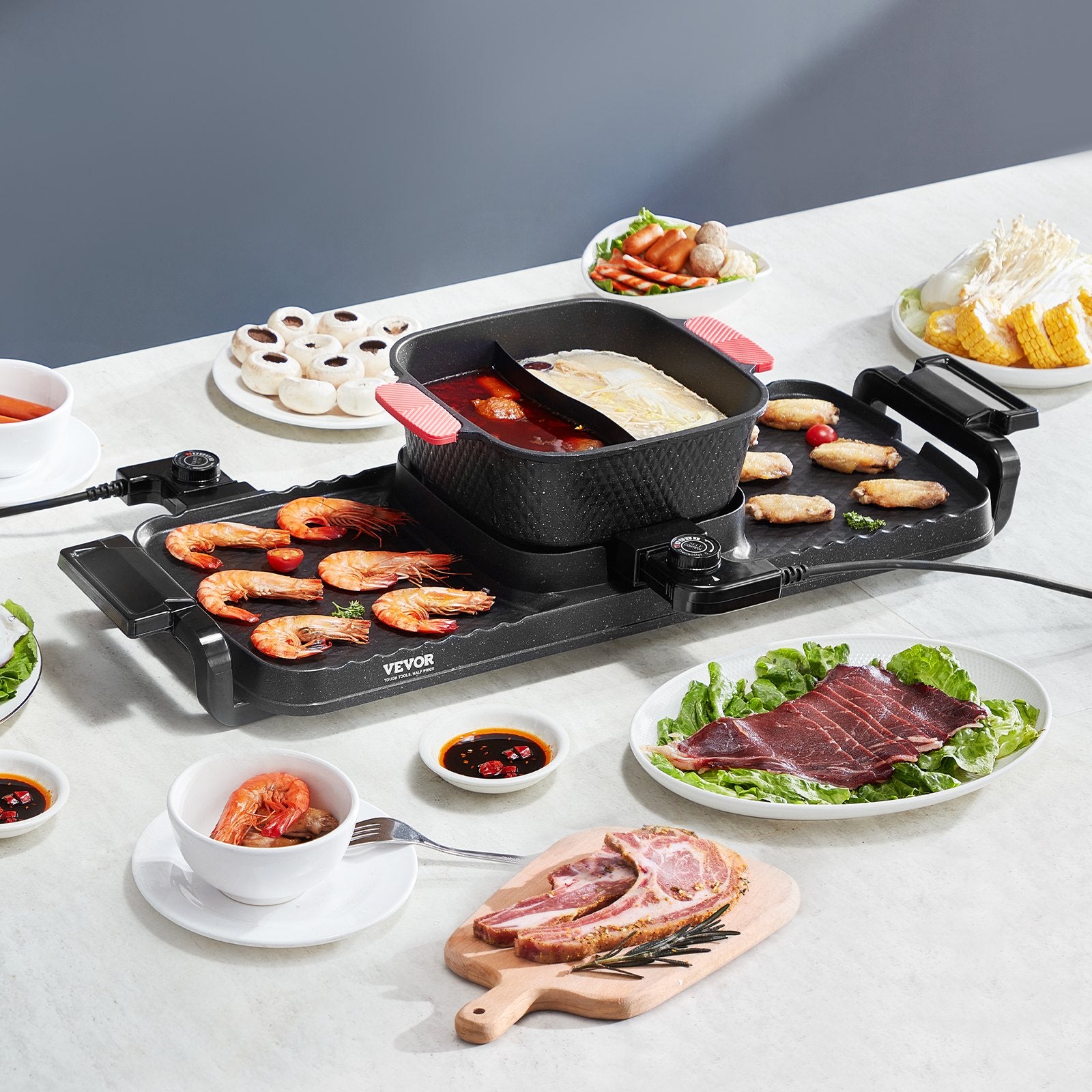 BBQ Tools: VEVOR Hot Pot with Grill 2300W 2-in-1 Electric Smokeless BBQ with Removable Pot