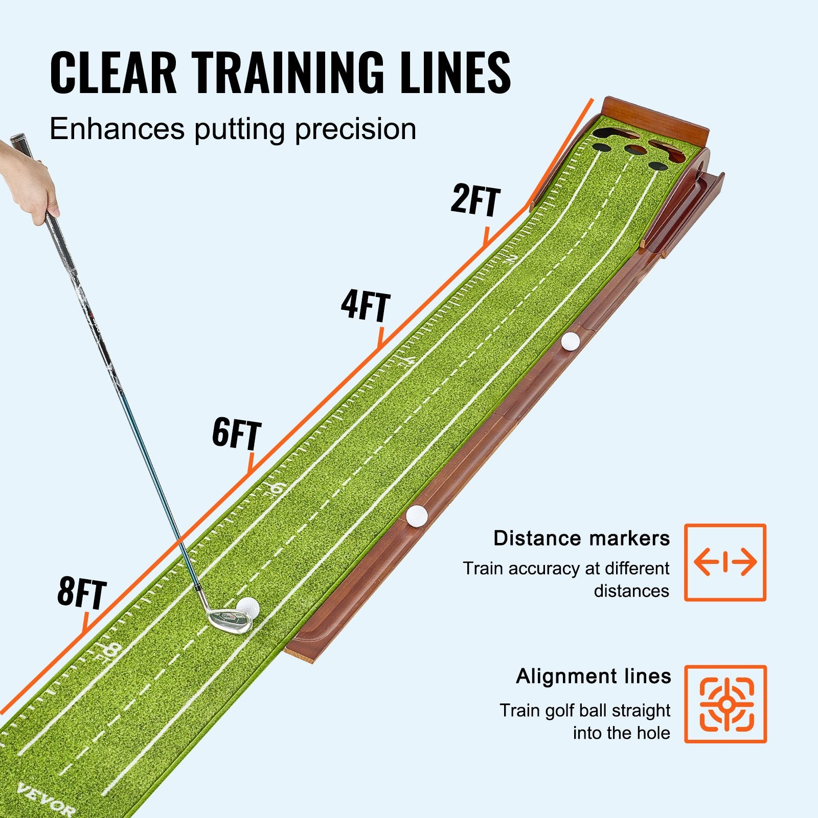 Basketball & Basketball Accessories: VEVOR Golf Putting Mat, 5 Hole Indoor Golf Putting Green, Wrinkle-Free Golf Training Aid, Mini Golf Set  with Auto-Ball Return, Alignment Guide, 3 Ball, Wood Base, Game Practice Gift for Home Offic