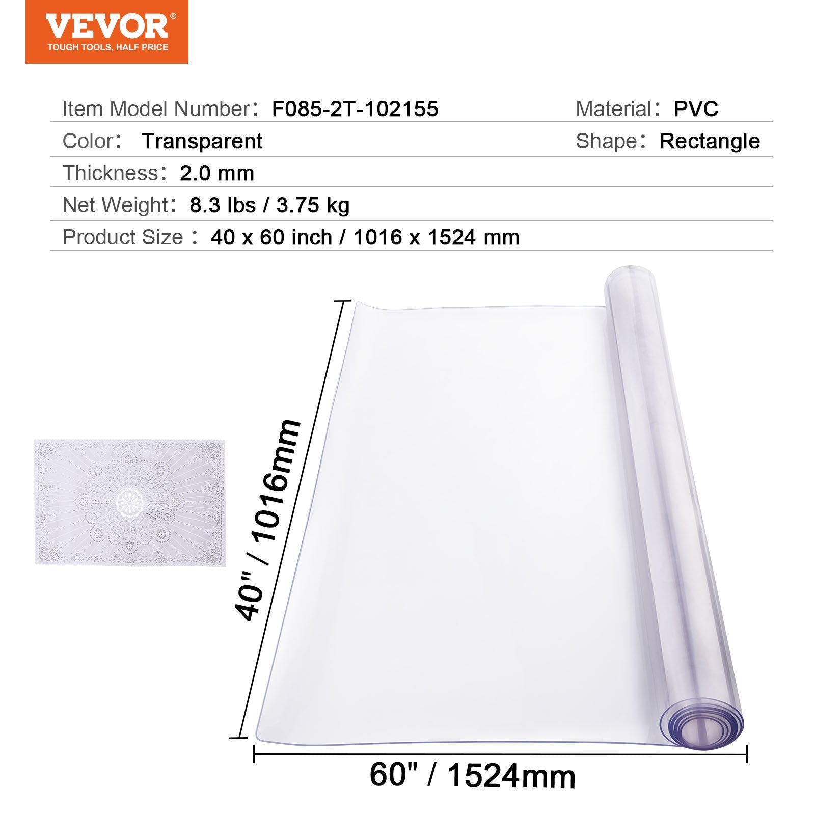 Metal Detectors: VEVOR Plastic Table Cover, 40 x 60 Inch 2.0 mm Thick Clear Table Protector, Rectangle PVC Desk Mat, Waterproof & Easy Cleaning Desk Pad Tablecloth, for Office Dresser Dining Room Table Night Stand