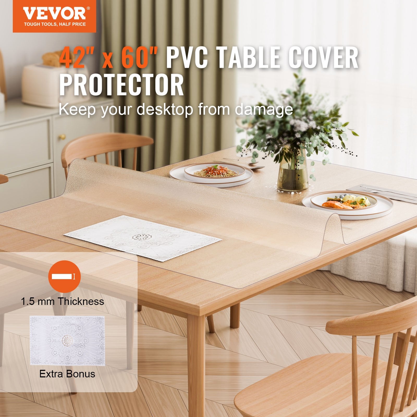 Audio Accessories: VEVOR Plastic Table Cover, 42 x 60 Inch 1.5 mm Thick Frosted Table Protector, Rectangle PVC Desk Mat, Waterproof & Easy Cleaning Desk Pad Tablecloth, for Office Dresser Dining Room Table Night Stand