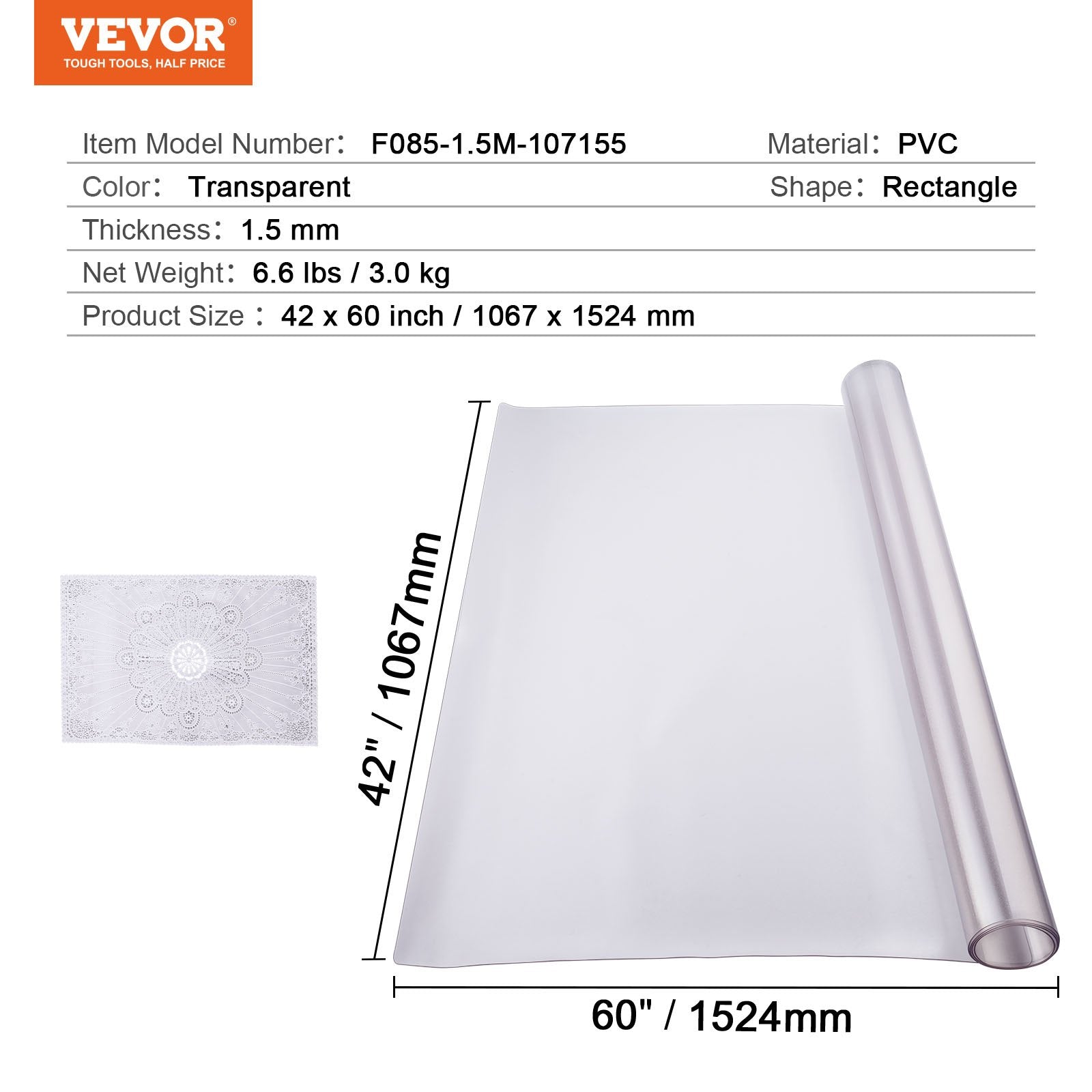 Audio Accessories: VEVOR Plastic Table Cover, 42 x 60 Inch 1.5 mm Thick Frosted Table Protector, Rectangle PVC Desk Mat, Waterproof & Easy Cleaning Desk Pad Tablecloth, for Office Dresser Dining Room Table Night Stand
