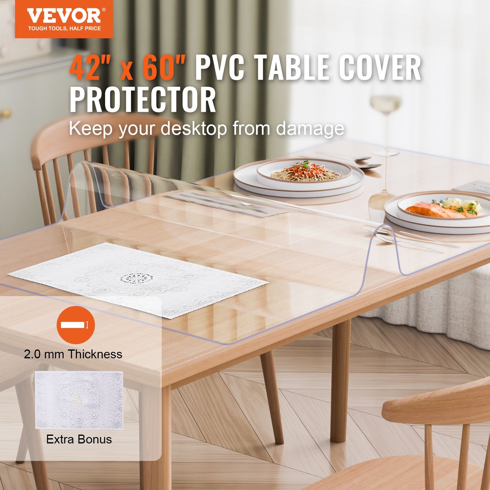 Metal Detectors: VEVOR Plastic Table Cover, 42 x 60 Inch 2.0 mm Thick Clear Table Protector, Rectangle PVC Desk Mat, Waterproof & Easy Cleaning Desk Pad Tablecloth, for Office Dresser Dining Room Table Night Stand