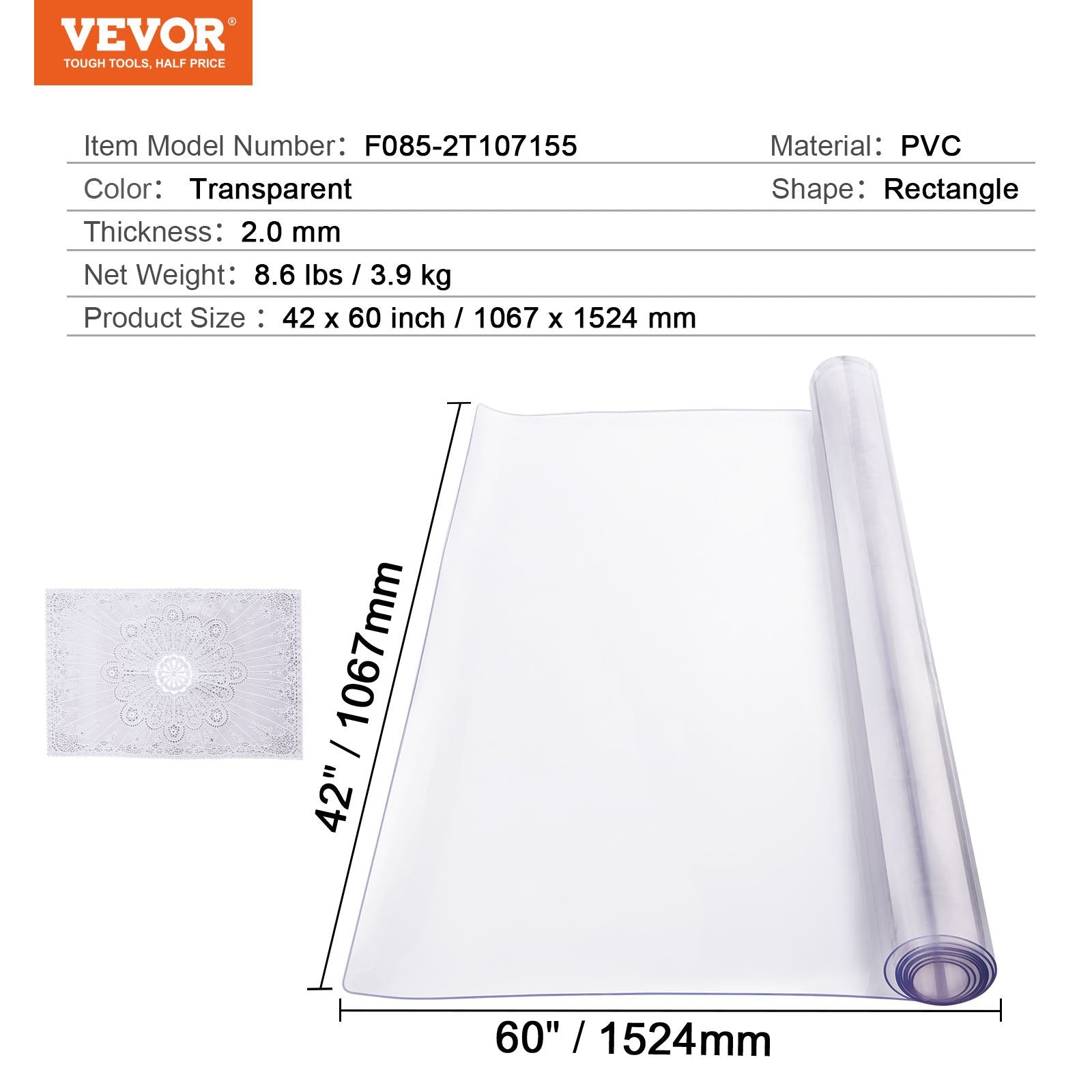 Metal Detectors: VEVOR Plastic Table Cover, 42 x 60 Inch 2.0 mm Thick Clear Table Protector, Rectangle PVC Desk Mat, Waterproof & Easy Cleaning Desk Pad Tablecloth, for Office Dresser Dining Room Table Night Stand
