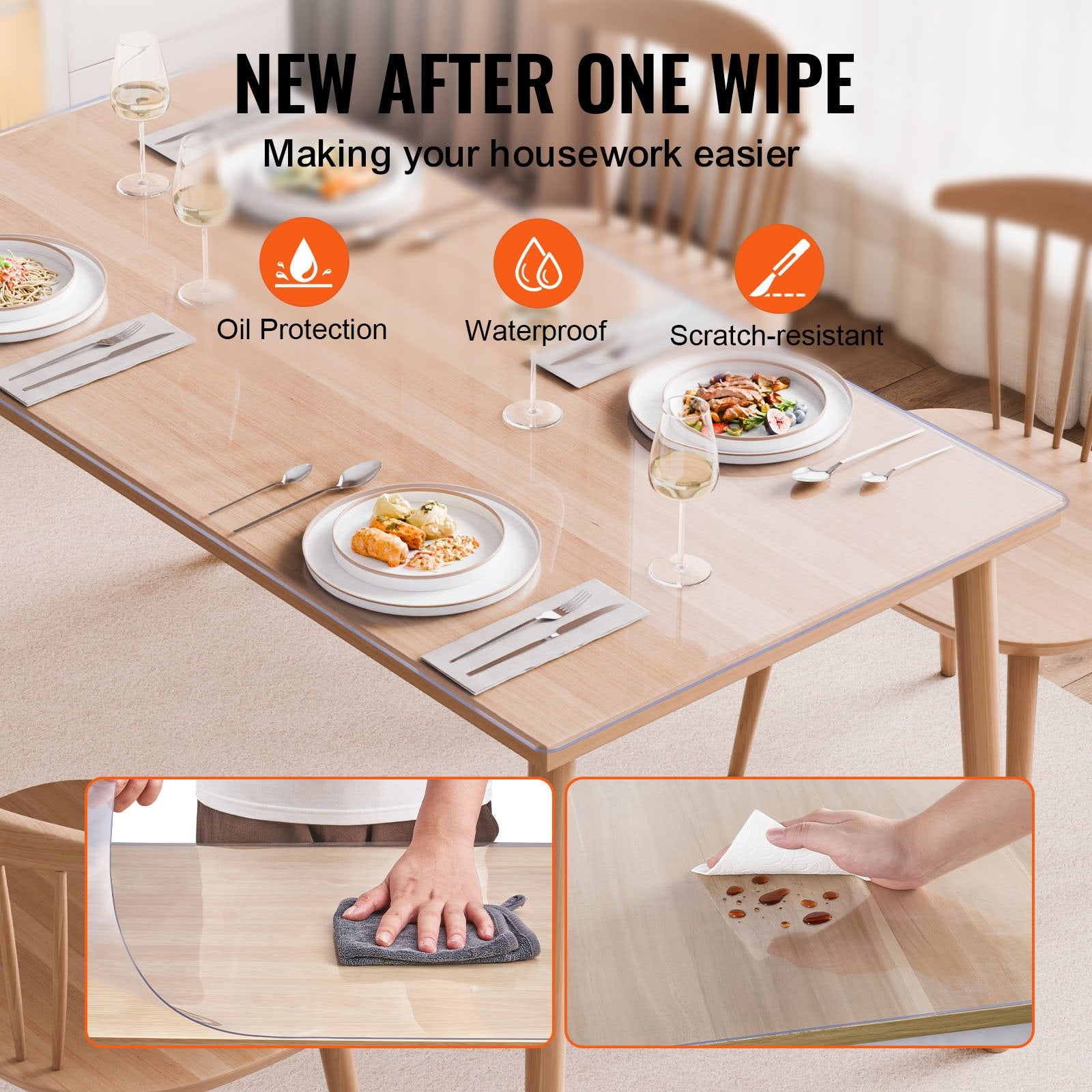 Audio Accessories: VEVOR Plastic Table Cover, 42 x 72 Inch 2.0 mm Thick Clear Table Protector, Rectangle PVC Desk Mat, Waterproof & Easy Cleaning Desk Pad Tablecloth, for Office Dresser Dining Room Table Night Stand