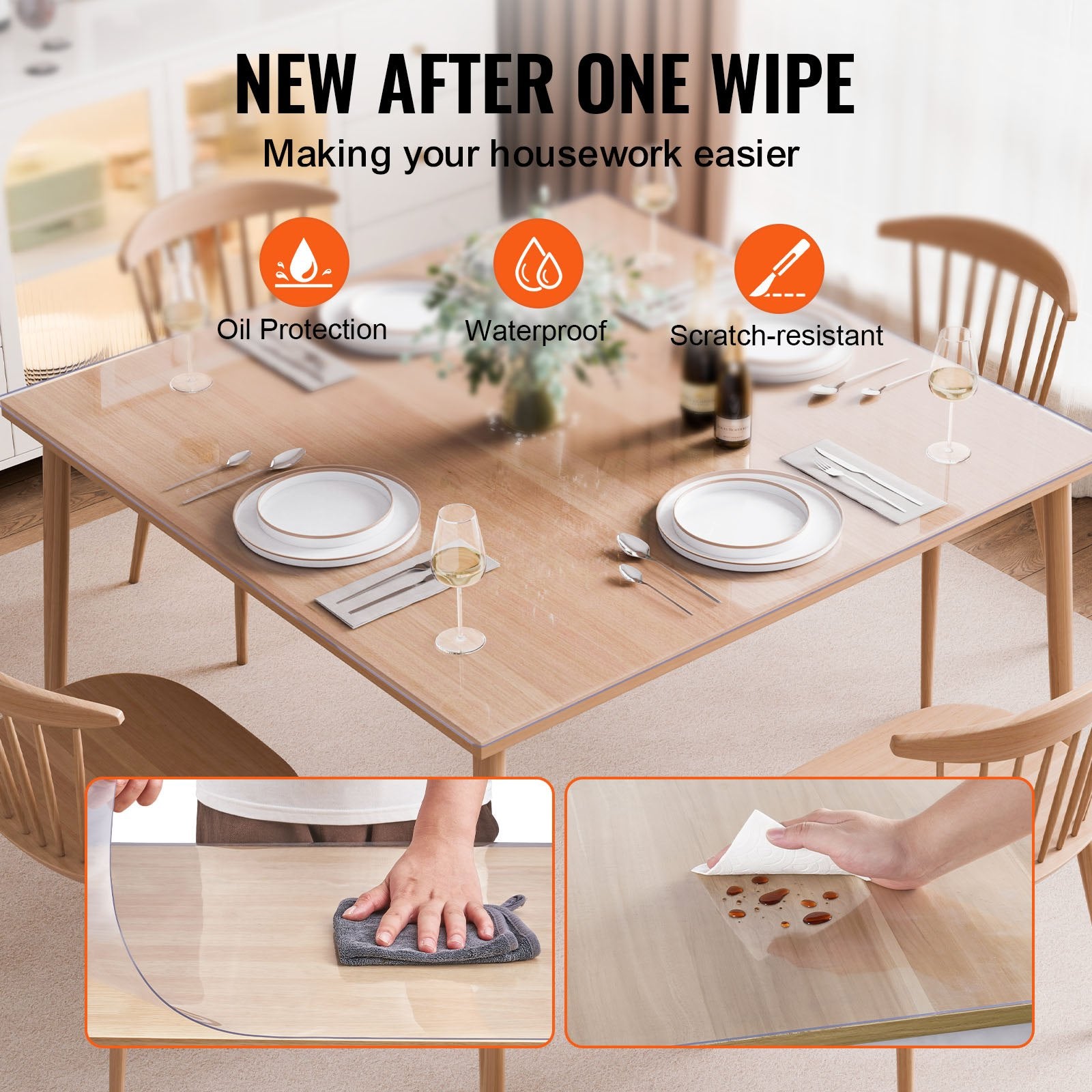 Audio Accessories: VEVOR Plastic Table Cover, 54 x 54 Inch 2.0 mm Thick Clear Table Protector, Square PVC Desk Mat, Waterproof & Easy Cleaning Desk Pad Tablecloth, for Office Dresser Dining Room Table Night Stand