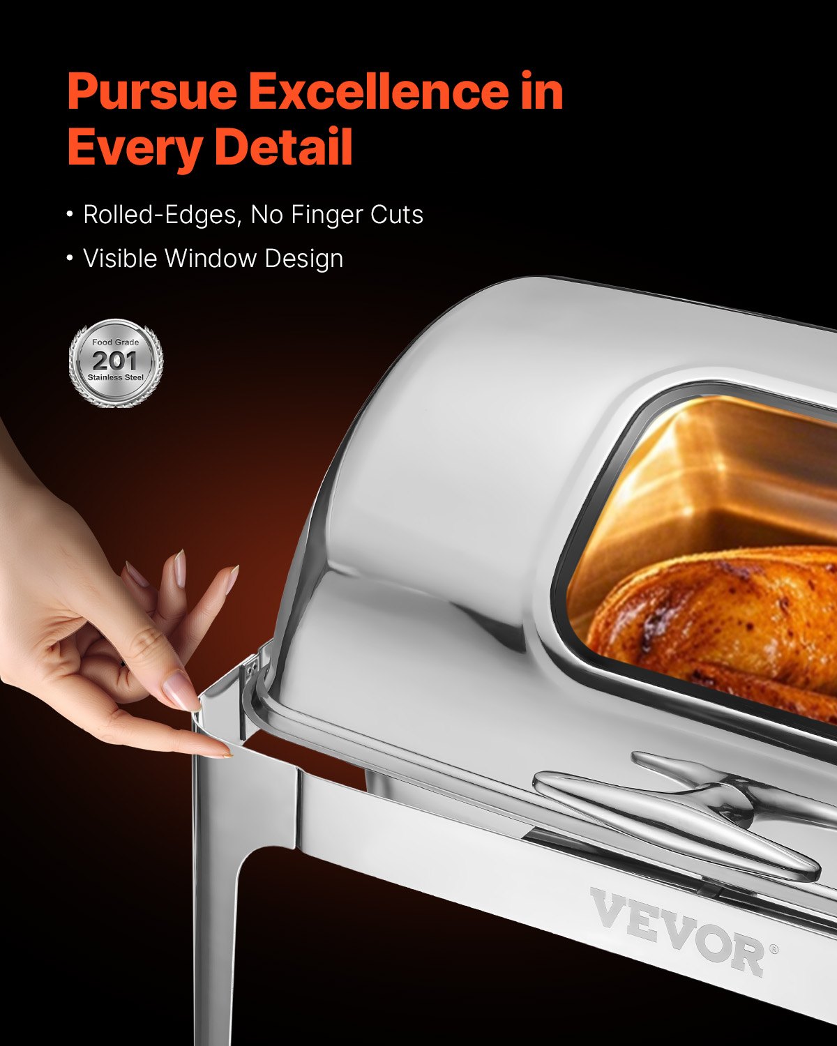 Food Warmers & Chafing Dishes: VEVOR Roll Top Chafing Dish Buffet Complete Set, 9 Qt 1 Pack Stainless Steel Chafer with 2 Half Size Pans, Rectangle Catering Warmer Server with Visible Lid Water Pan Folding Stand Fuel Holder, Silver
