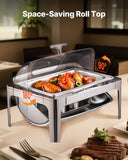 Food Warmers & Chafing Dishes: VEVOR Roll Top Chafing Dish Buffet Complete Set, 9 Qt 1 Pack Stainless Steel Chafer with 2 Half Size Pans, Rectangle Catering Warmer Server with Visible Lid Water Pan Folding Stand Fuel Holder, Silver