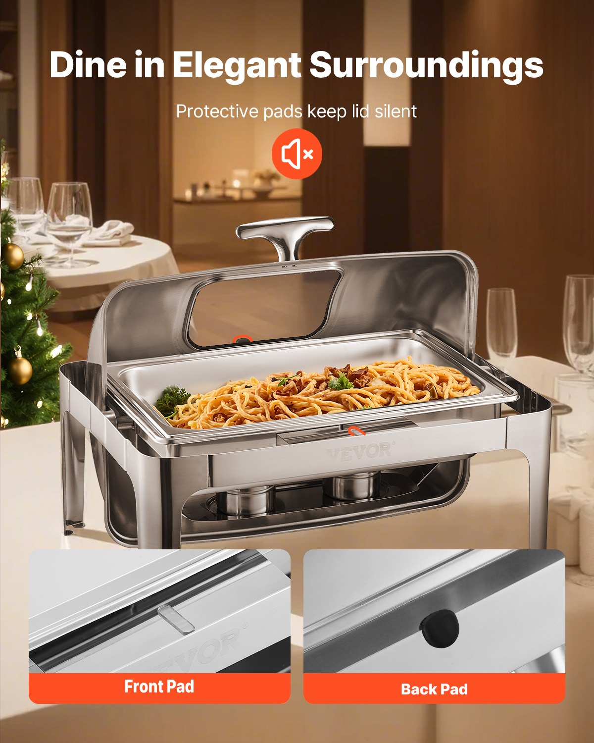 Food Warmers & Chafing Dishes: VEVOR Roll Top Chafing Dish Buffet Complete Set, 9 Qt 1 Pack Stainless Steel Chafer with 2 Half Size Pans, Rectangle Catering Warmer Server with Visible Lid Water Pan Folding Stand Fuel Holder, Silver