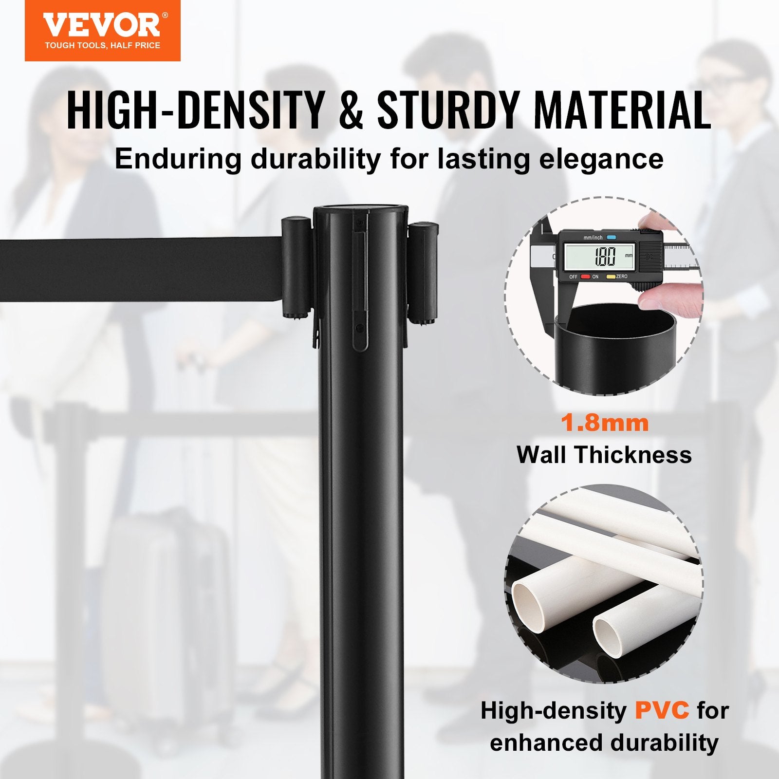 Crowd Control Stanchions, 2-Pack Crowd Control Barriers with 6.5FT Black Retractable Belt, Plastic Stanchion Queue Post, Belt Barriers Line Divider Stanchion Set for Party, Airport, Exhibition