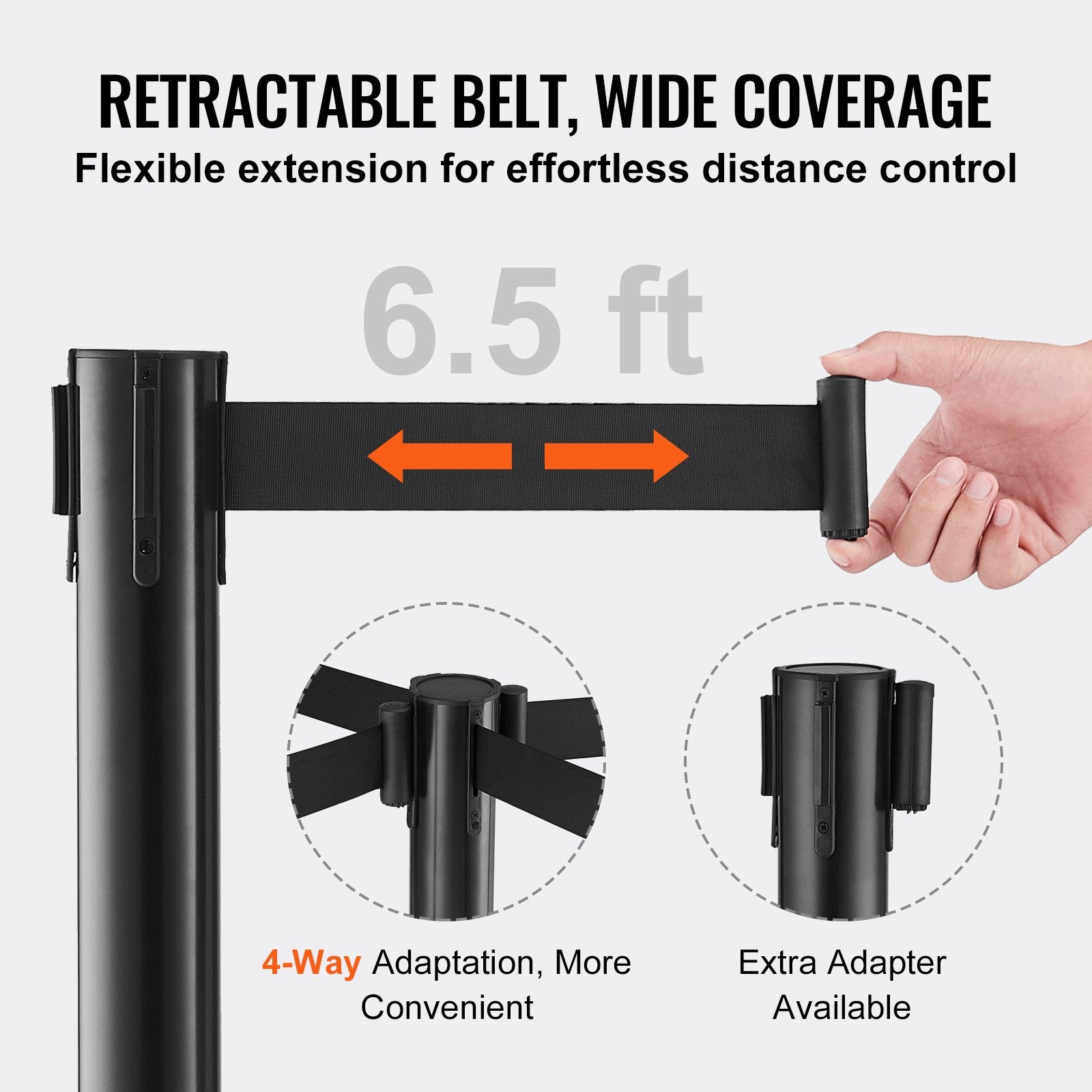 Crowd Control Stanchions, 2-Pack Crowd Control Barriers with 6.5FT Black Retractable Belt, Plastic Stanchion Queue Post, Belt Barriers Line Divider Stanchion Set for Party, Airport, Exhibition