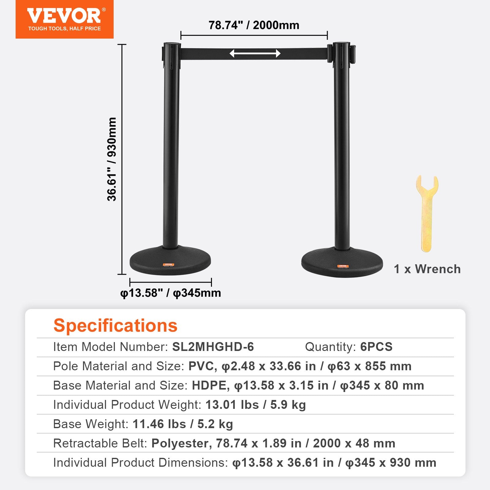 Fencing & Barriers: VEVOR Crowd Control Stanchions, 6-Pack Crowd Control Barriers with 3PCS 6.5FT Black Retractable Belts, Plastic Stanchion Queue Post, Belt Barriers Line Divider Stanchion Set for Airport, Exhibition