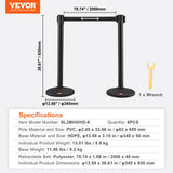 Fencing & Barriers: VEVOR Crowd Control Stanchions, 6-Pack Crowd Control Barriers with 3PCS 6.5FT Black Retractable Belts, Plastic Stanchion Queue Post, Belt Barriers Line Divider Stanchion Set for Airport, Exhibition