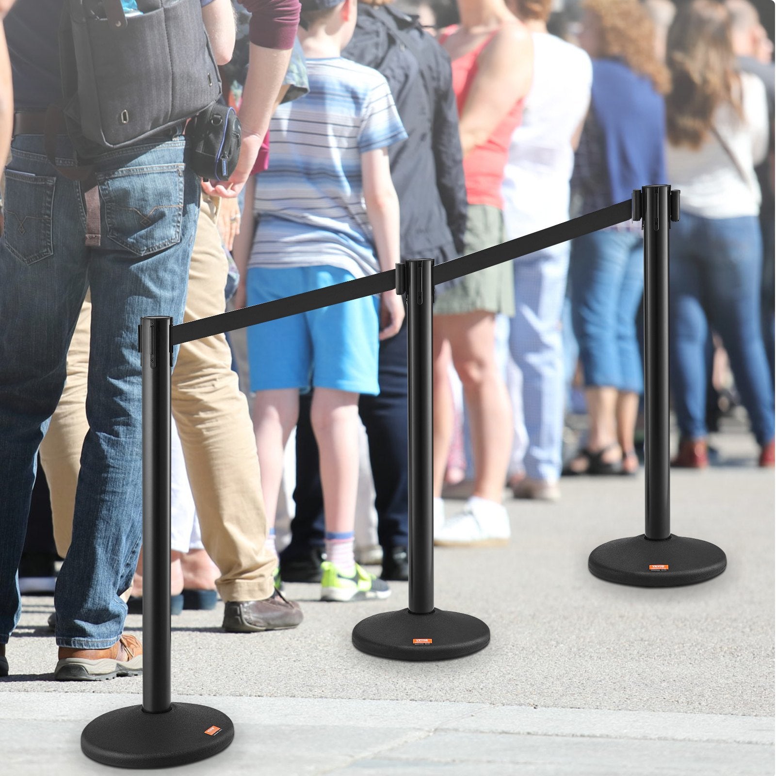Fencing & Barriers: VEVOR Crowd Control Stanchions, 6-Pack Crowd Control Barriers with 3PCS 6.5FT Black Retractable Belts, Plastic Stanchion Queue Post, Belt Barriers Line Divider Stanchion Set for Airport, Exhibition