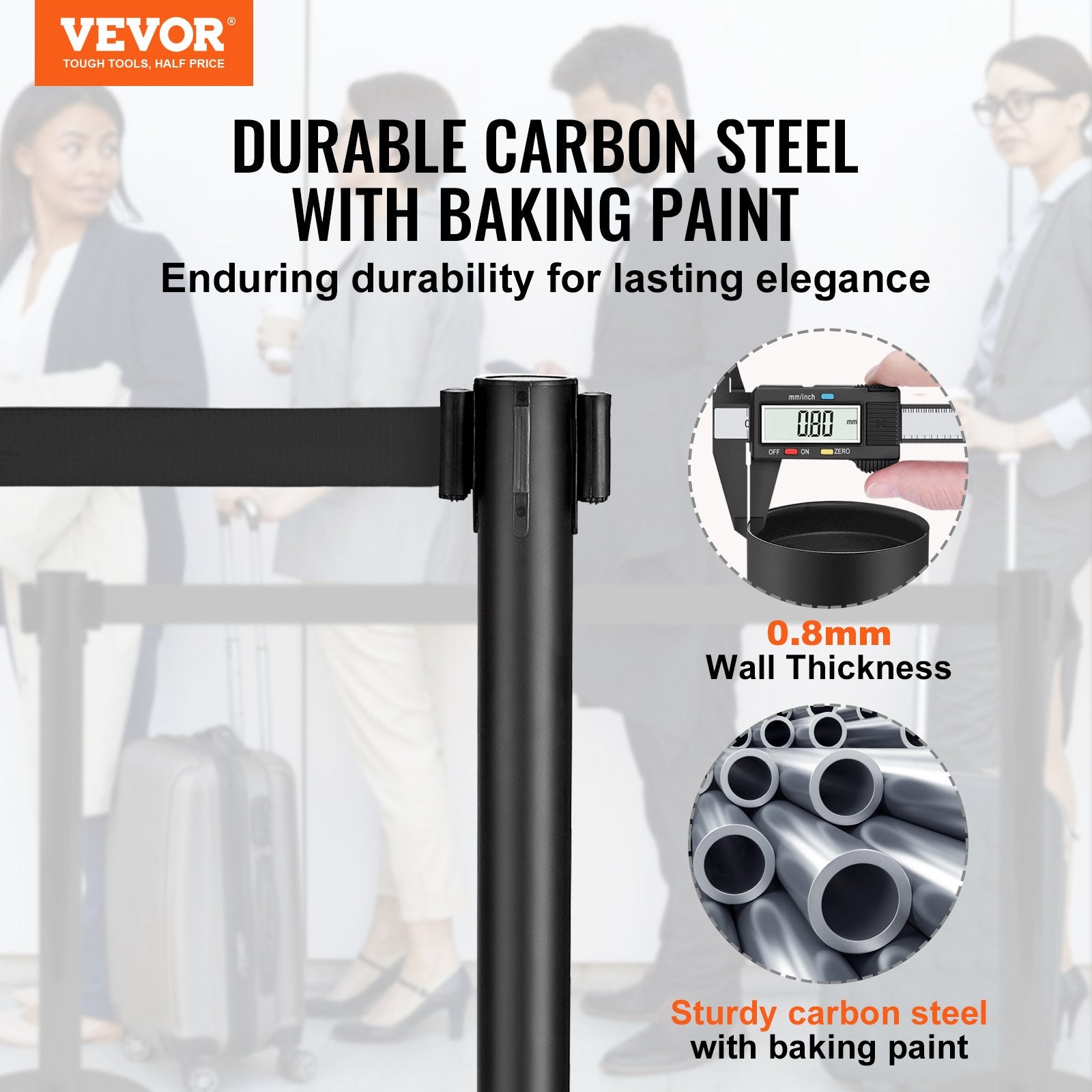 Building Toys: VEVOR Crowd Control Stanchions, 2-Pack Crowd Control Barriers, Carbon Steel Baking Painted Stanchion Queue Post with 11FT Black Retractable Belt, Belt Barriers Line Divider for Exhibition, Airport