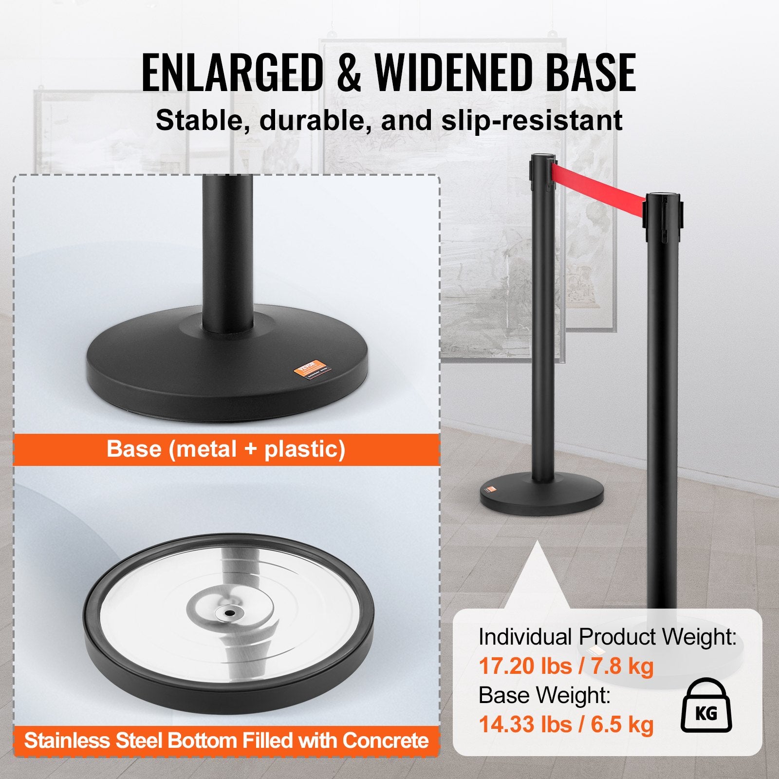 Building Toys: VEVOR Crowd Control Stanchions, 2-Pack Crowd Control Barriers, Carbon Steel Baking Painted Stanchion Queue Post with 11FT Black Retractable Belt, Belt Barriers Line Divider for Exhibition, Airport