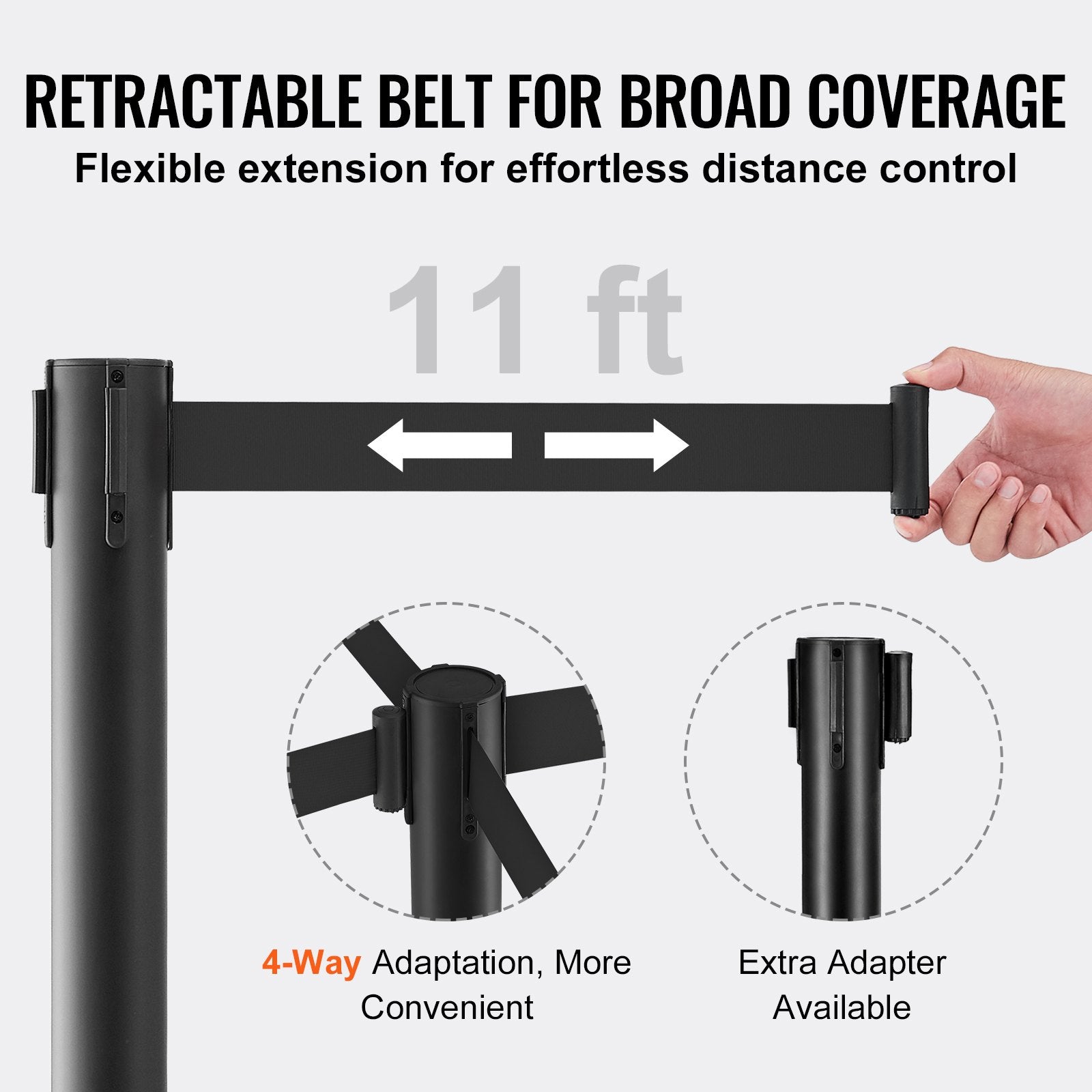 Building Toys: VEVOR Crowd Control Stanchions, 2-Pack Crowd Control Barriers, Carbon Steel Baking Painted Stanchion Queue Post with 11FT Black Retractable Belt, Belt Barriers Line Divider for Exhibition, Airport