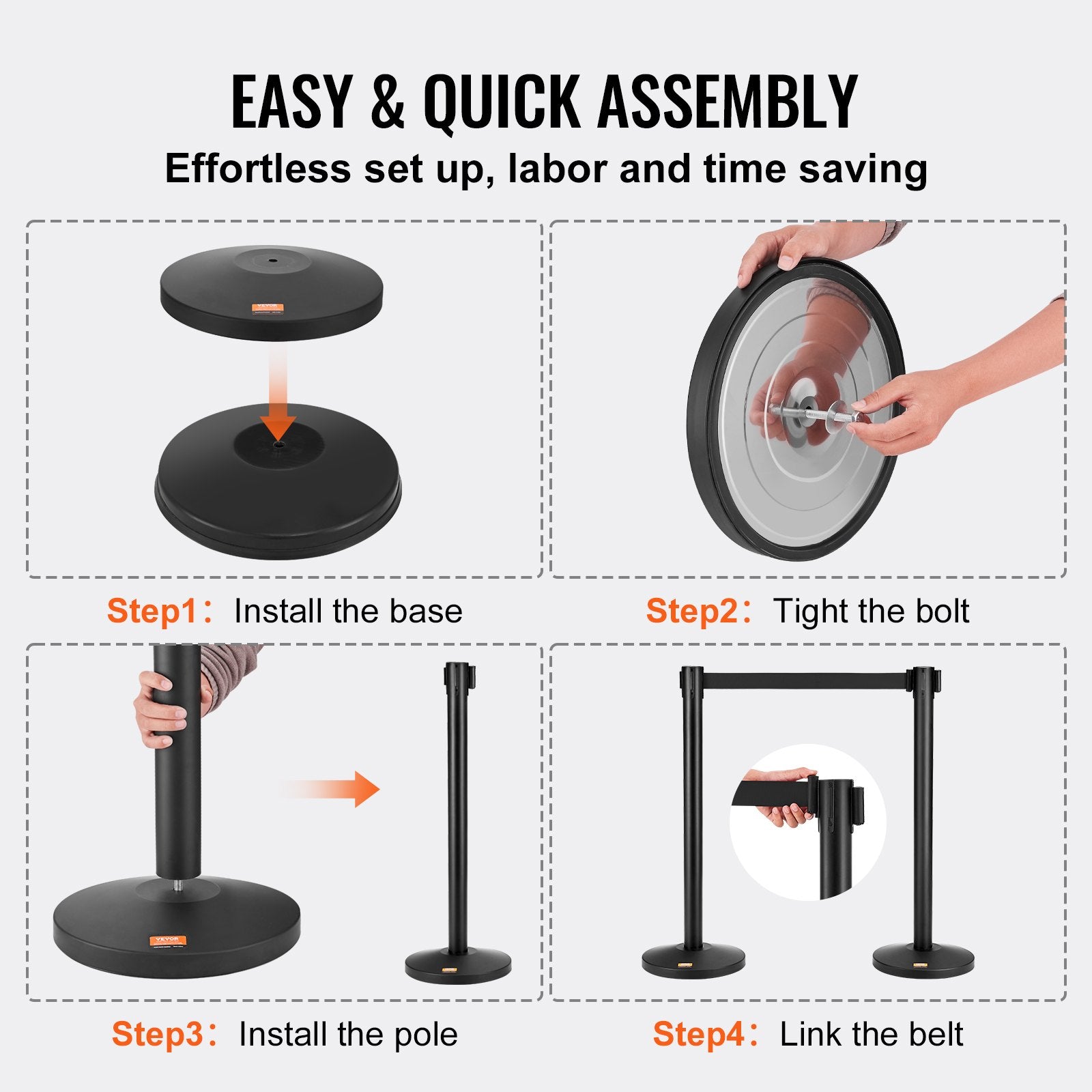 Building Toys: VEVOR Crowd Control Stanchions, 2-Pack Crowd Control Barriers, Carbon Steel Baking Painted Stanchion Queue Post with 11FT Black Retractable Belt, Belt Barriers Line Divider for Exhibition, Airport
