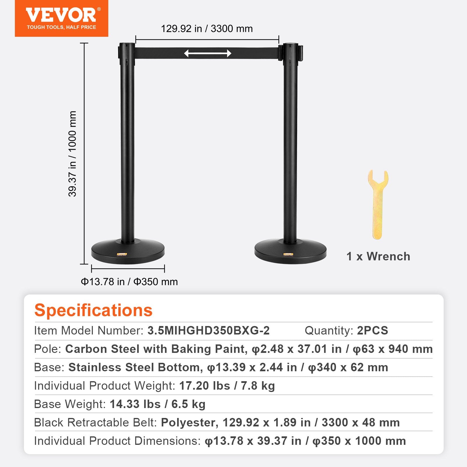 Building Toys: VEVOR Crowd Control Stanchions, 2-Pack Crowd Control Barriers, Carbon Steel Baking Painted Stanchion Queue Post with 11FT Black Retractable Belt, Belt Barriers Line Divider for Exhibition, Airport