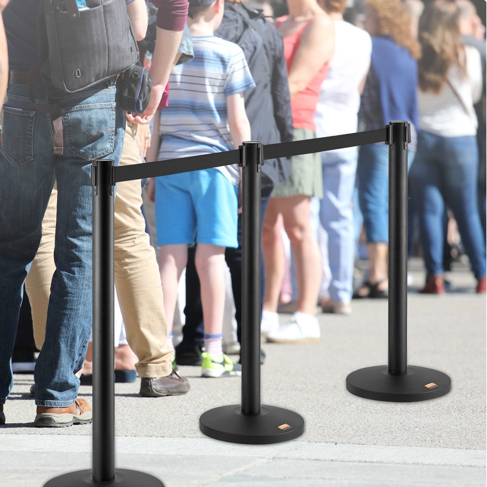 Building Toys: VEVOR Crowd Control Stanchions, 2-Pack Crowd Control Barriers, Carbon Steel Baking Painted Stanchion Queue Post with 11FT Black Retractable Belt, Belt Barriers Line Divider for Exhibition, Airport
