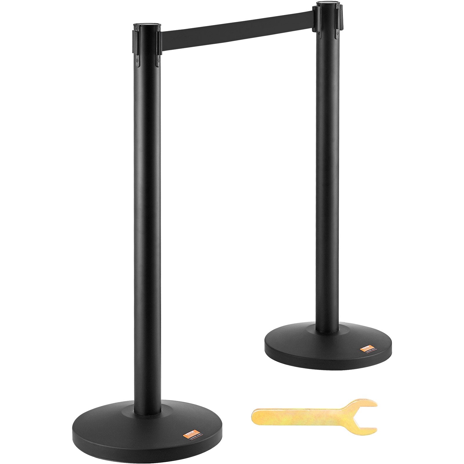 Building Toys: VEVOR Crowd Control Stanchions, 2-Pack Crowd Control Barriers, Carbon Steel Baking Painted Stanchion Queue Post with 11FT Black Retractable Belt, Belt Barriers Line Divider for Exhibition, Airport