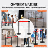 Fencing & Barriers: VEVOR Crowd Control Stanchions, 2-Pack Crowd Control Barriers, Carbon Steel Baking Painted Stanchion Queue Post with 11FT Red Retractable Belt, Belt Barriers Line Divider for Exhibition, Airport