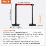 Fencing & Barriers: VEVOR Crowd Control Stanchions, 2-Pack Crowd Control Barriers, Carbon Steel Baking Painted Stanchion Queue Post with 11FT Red Retractable Belt, Belt Barriers Line Divider for Exhibition, Airport