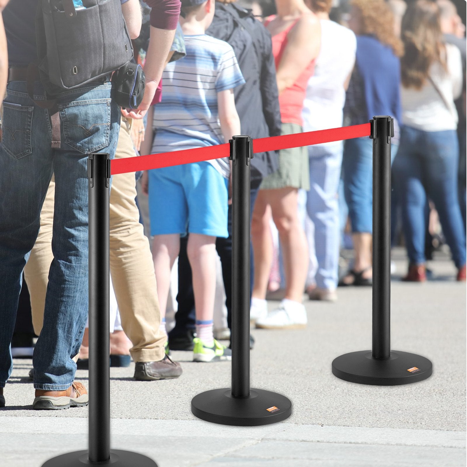 Crowd Control Stanchions, 2-Pack Crowd Control Barriers, Carbon Steel Baking Painted Stanchion Queue Post with 11FT Red Retractable Belt, Belt Barriers Line Divider for Exhibition, Airport